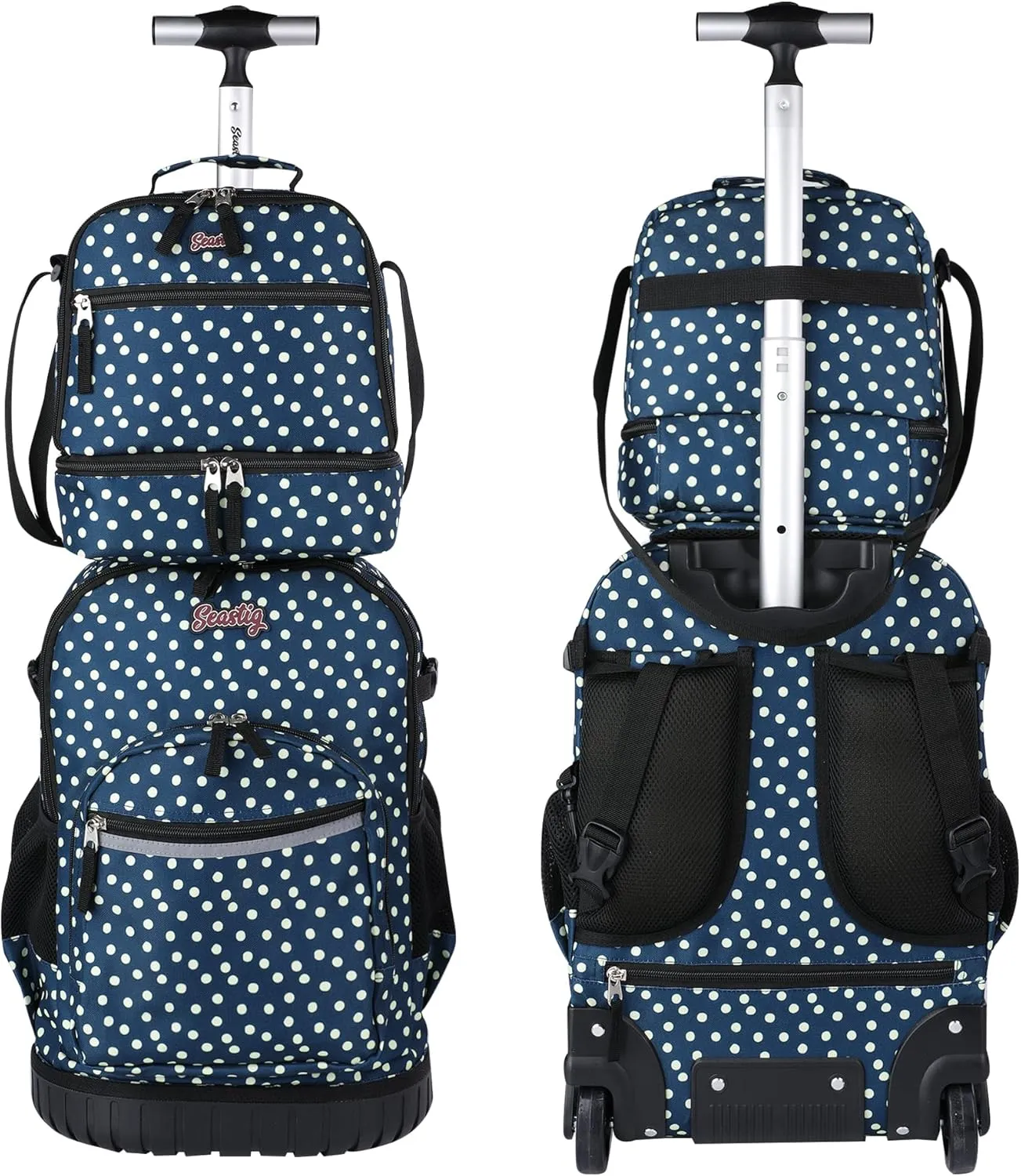 seastig Rolling Backpack 18in Wheeled Backpack with lunch bag and Pencil Case Set Roller Backpack Laptop Backpack Adults Kids