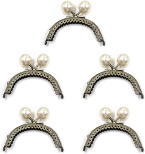 Semetall Metal Purse Frame 5Pcs 8.5cm/3.35" Arch Lace Embossed Pearl Head Kiss Clasp Lock Frame for Coin Purse Leather Bag Fabric Bag