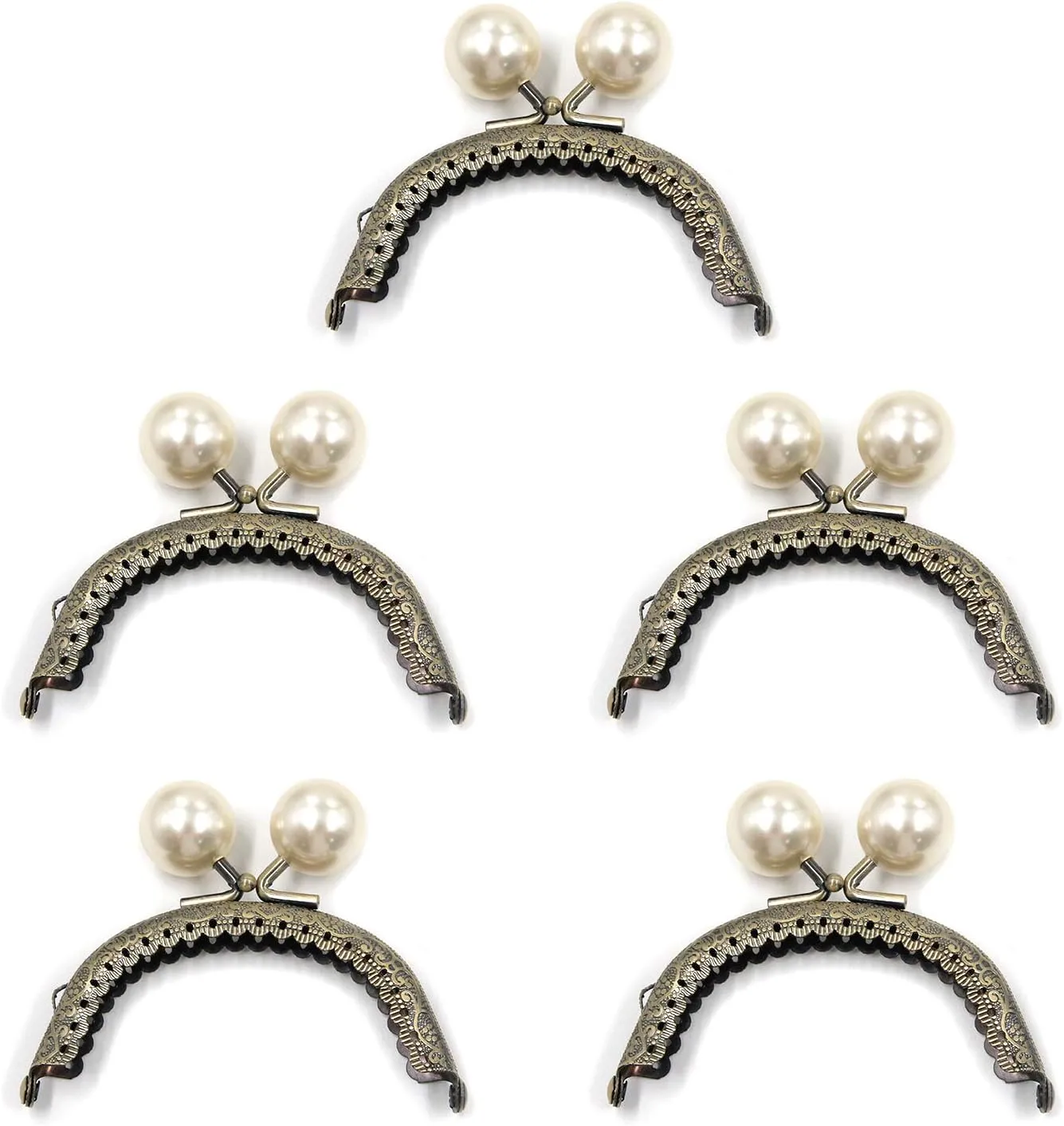 Semetall Metal Purse Frame 5Pcs 8.5cm/3.35" Arch Lace Embossed Pearl Head Kiss Clasp Lock Frame for Coin Purse Leather Bag Fabric Bag