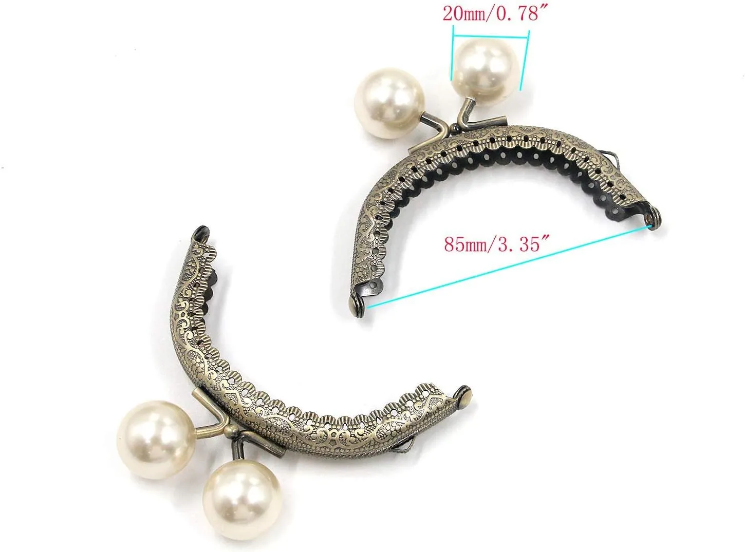 Semetall Metal Purse Frame 5Pcs 8.5cm/3.35" Arch Lace Embossed Pearl Head Kiss Clasp Lock Frame for Coin Purse Leather Bag Fabric Bag
