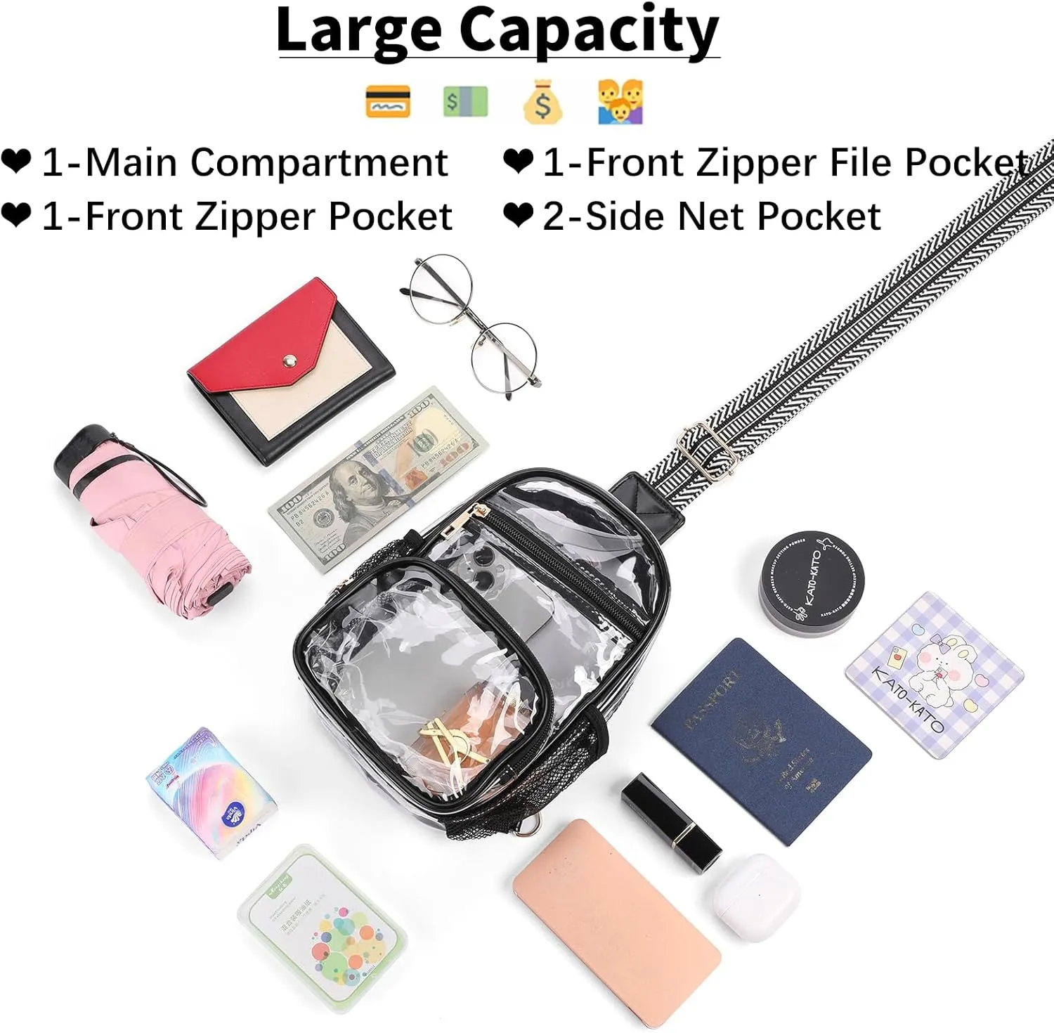 SENDEFN Clear Bag for Stadium Events lear Purses for Women Crossbody Transparent Sling Bags for Concerts Sport