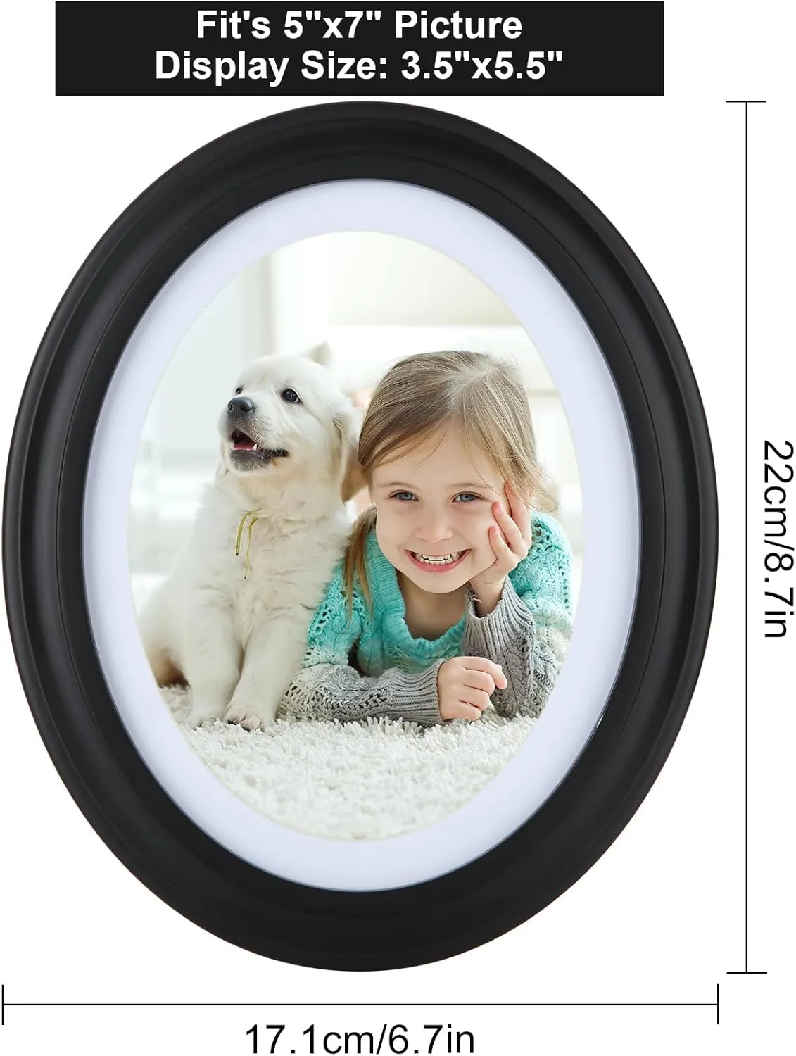 SENENQU 2 Pack Oval Picture Frames 5x7 Black Oval Frames with Mounting Screws and Hooks, 5 by 7 Ovals Wall Picture Frame Photo Frame for Home Decor, Photo Gallery