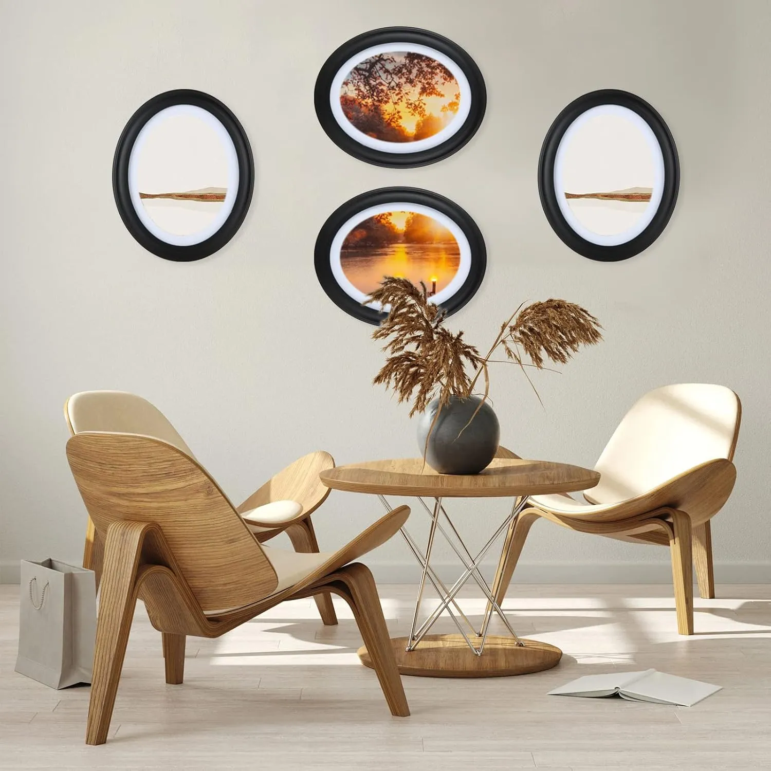SENENQU 2 Pack Oval Picture Frames 5x7 Black Oval Frames with Mounting Screws and Hooks, 5 by 7 Ovals Wall Picture Frame Photo Frame for Home Decor, Photo Gallery