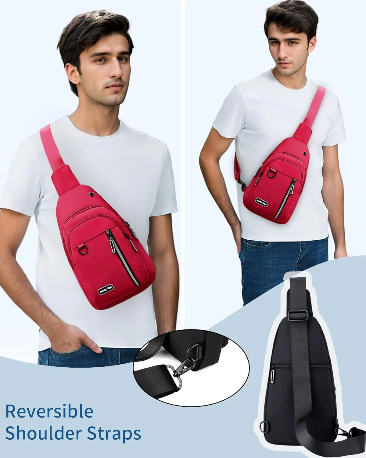 Seoky Rop Sling Bag for Women Men One Shoulder Crossbody Bag Backpack Fanny Pack Cross Body Bags for Travel Day Trip Red