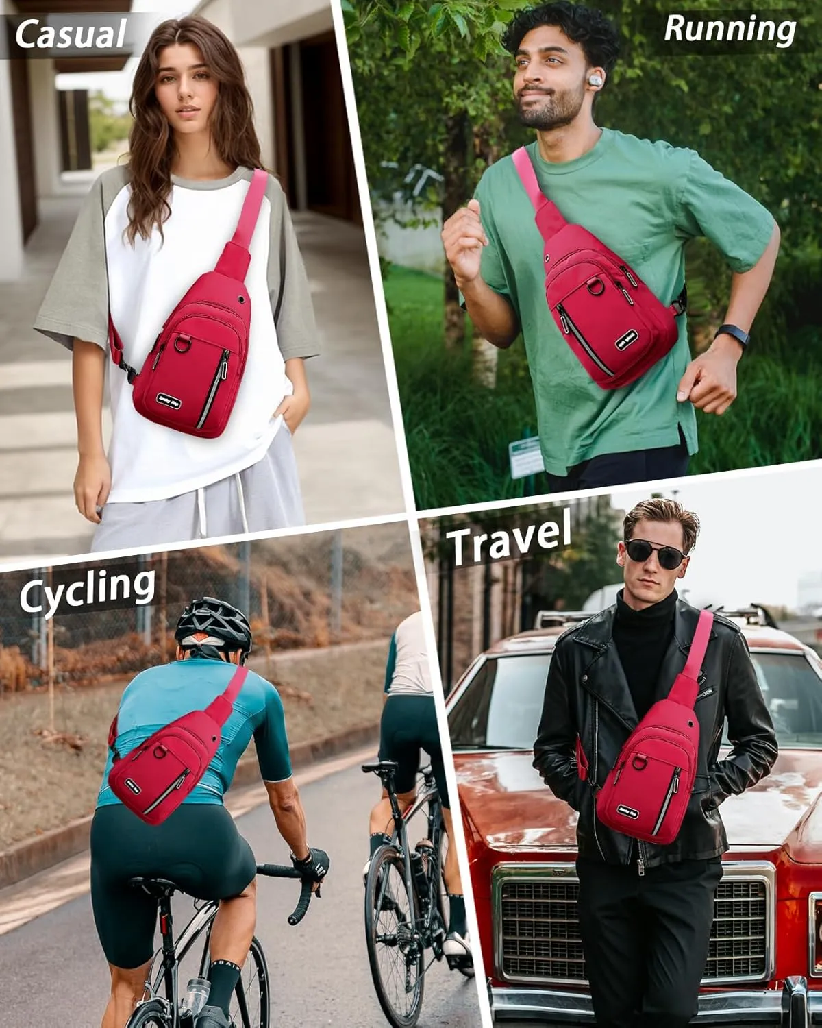 Seoky Rop Sling Bag for Women Men One Shoulder Crossbody Bag Backpack Fanny Pack Cross Body Bags for Travel Day Trip Red
