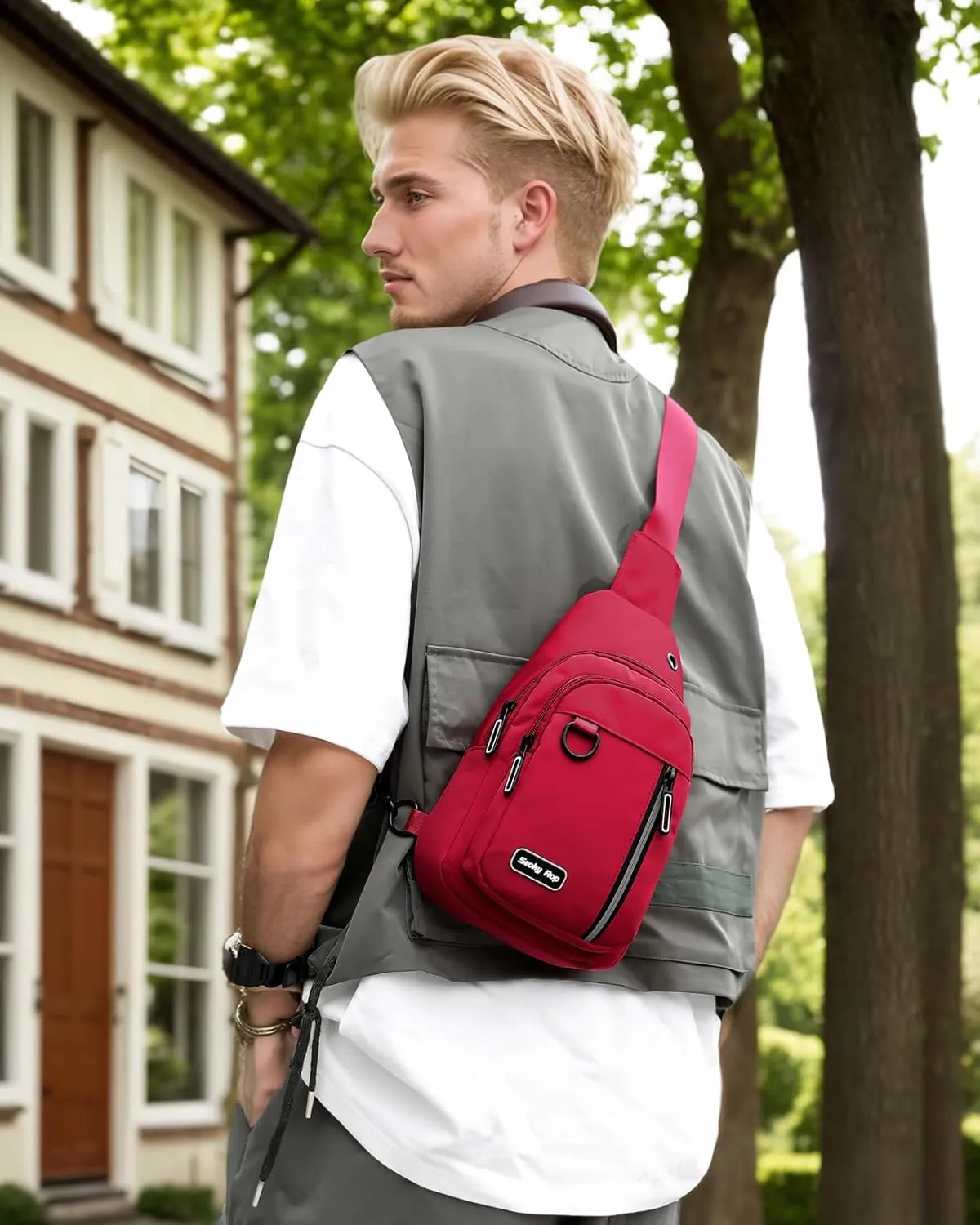Seoky Rop Sling Bag for Women Men One Shoulder Crossbody Bag Backpack Fanny Pack Cross Body Bags for Travel Day Trip Red