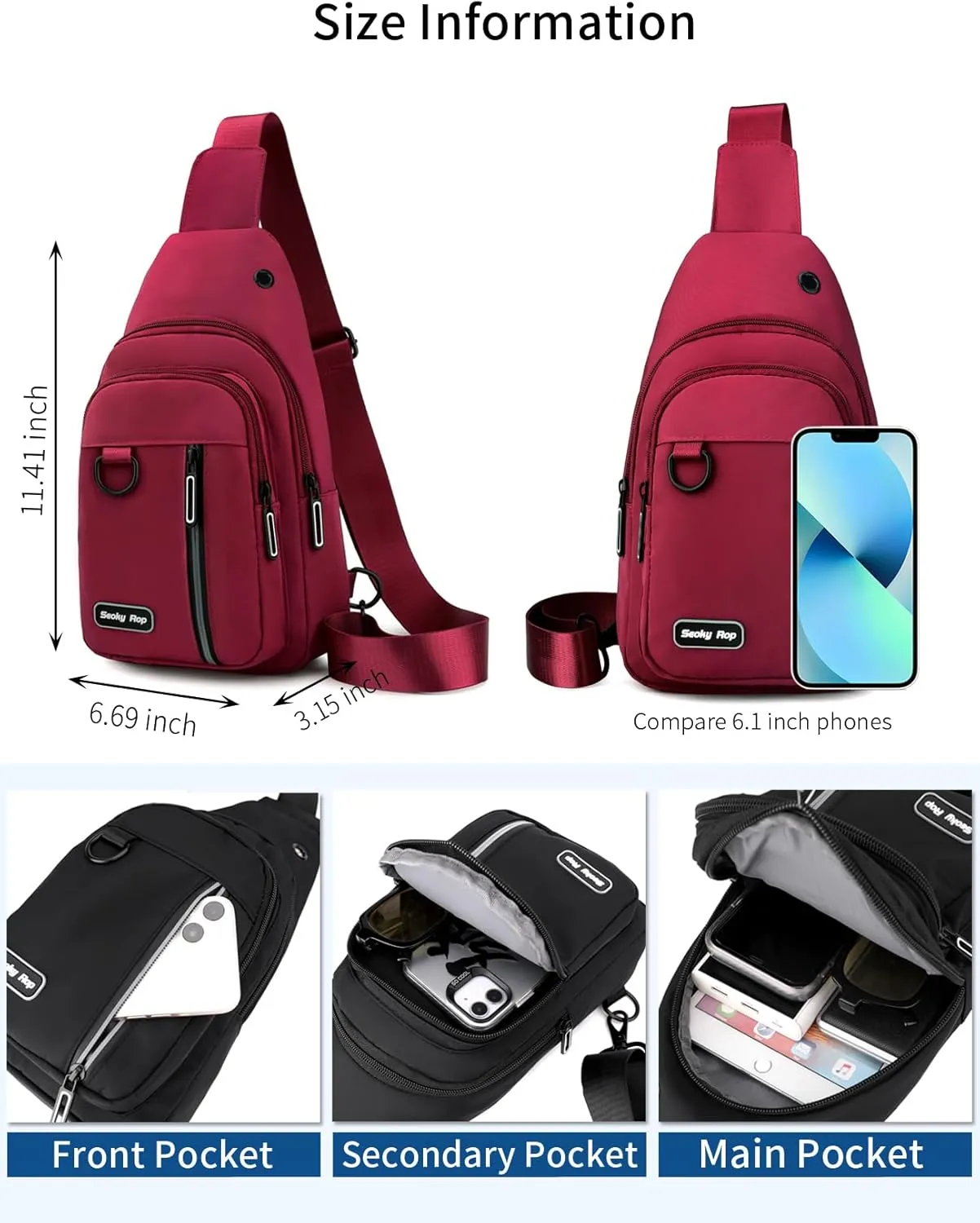 Seoky Rop Sling Bag for Women Men One Shoulder Crossbody Bag Backpack Fanny Pack Cross Body Bags for Travel Day Trip Red