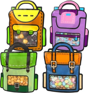 SEPGLITTER 32 Pack Large Cartoon Backpack Goodie Bags Plastic Gift Bags with Handles Resealable Ziplock Seal Bulk Goodie Bags for Kids Birthday Baby Shower Back to School Party(11 x 9.5 inches)