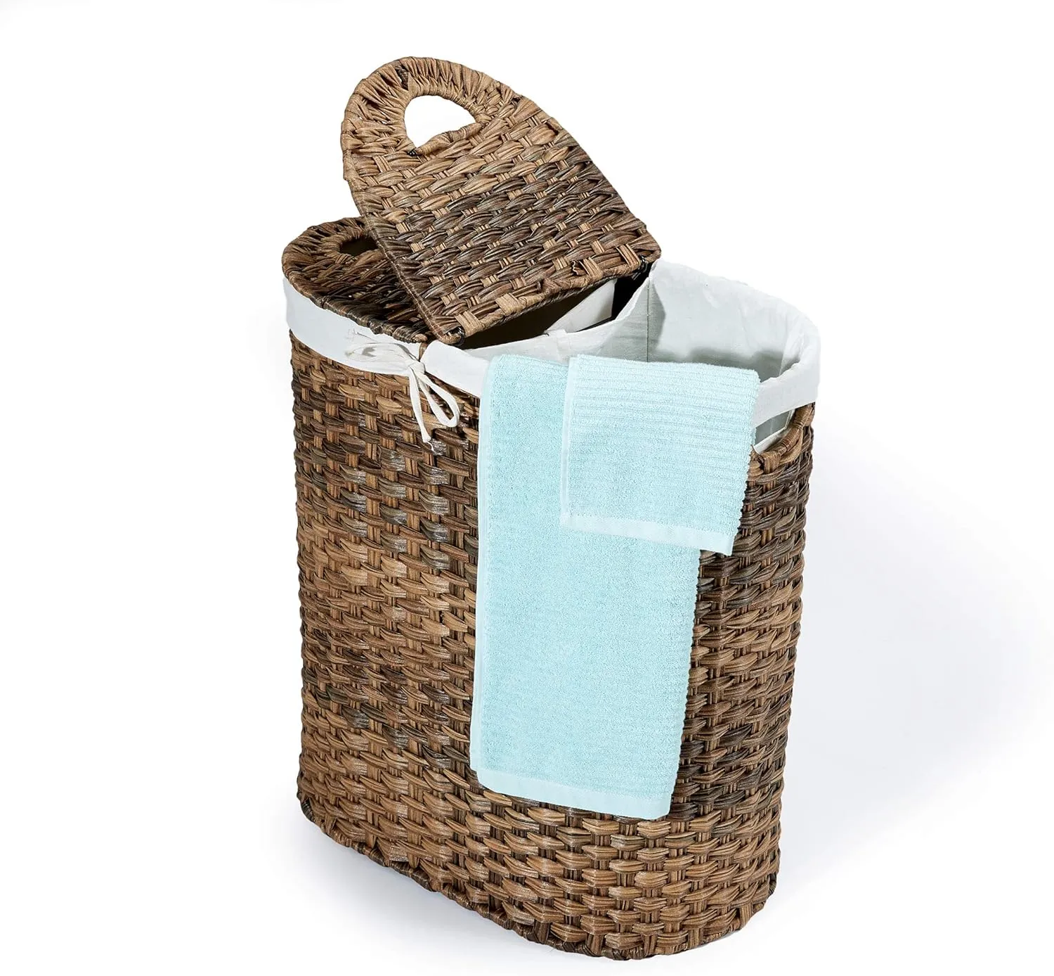 Seville Classics Premium Handwoven Portable Laundry Bin Basket with Carrying Handles, Household Storage for Clothes, Linens, Sheets, Mocha Brown, Oval Hamper