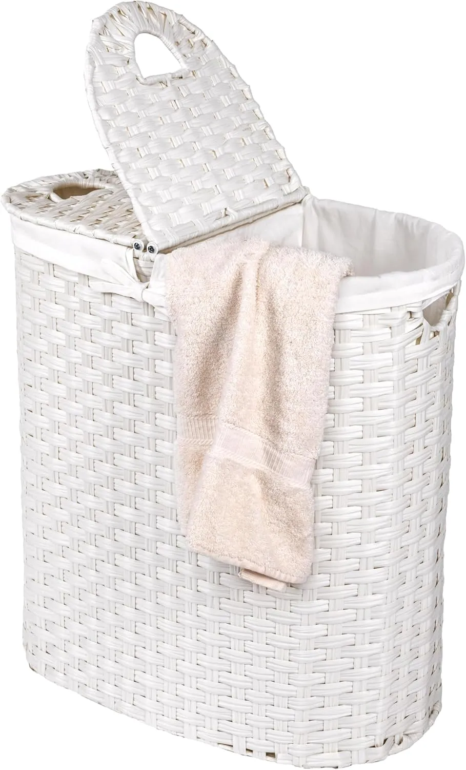 Seville Classics Premium Handwoven Portable Laundry Bin Basket with Carrying Handles, Household Storage for Clothes, Linens, Sheets, White, Oval Hamper