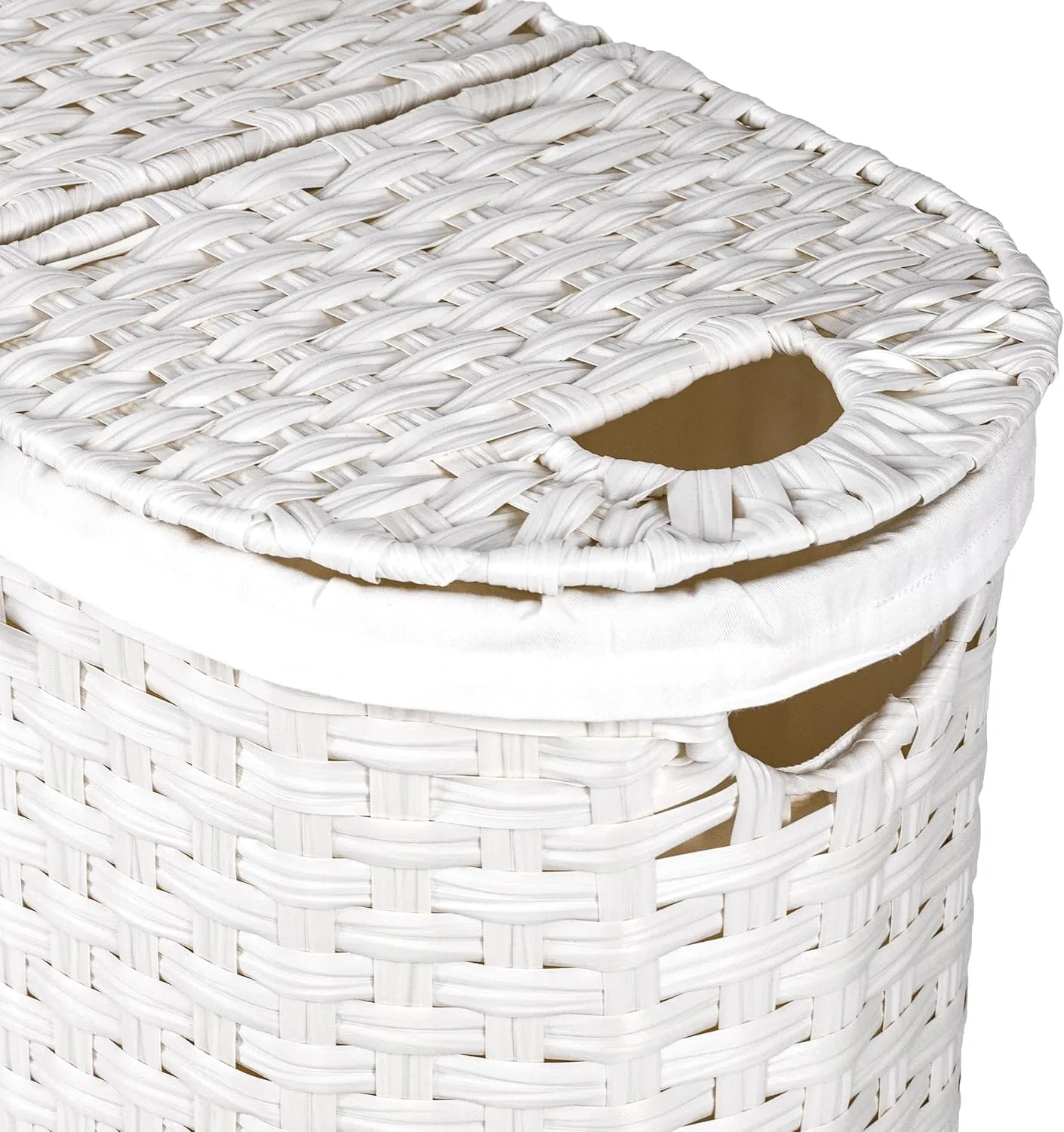 Seville Classics Premium Handwoven Portable Laundry Bin Basket with Carrying Handles, Household Storage for Clothes, Linens, Sheets, White, Oval Hamper