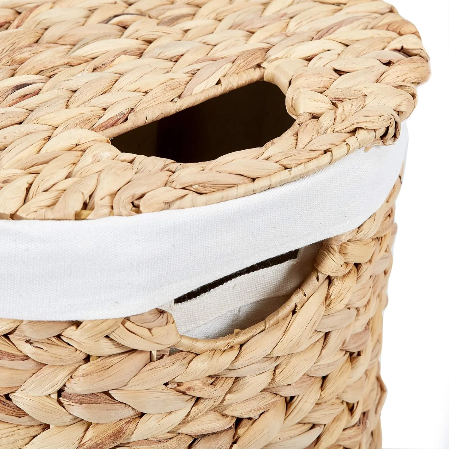 Seville Classics Premium Natural Handwoven Portable Laundry Bin Basket with Carrying Handles, Household Storage for Clothes, Linens, Sheets, Toys, Water Hyacinth, Oval Hamper
