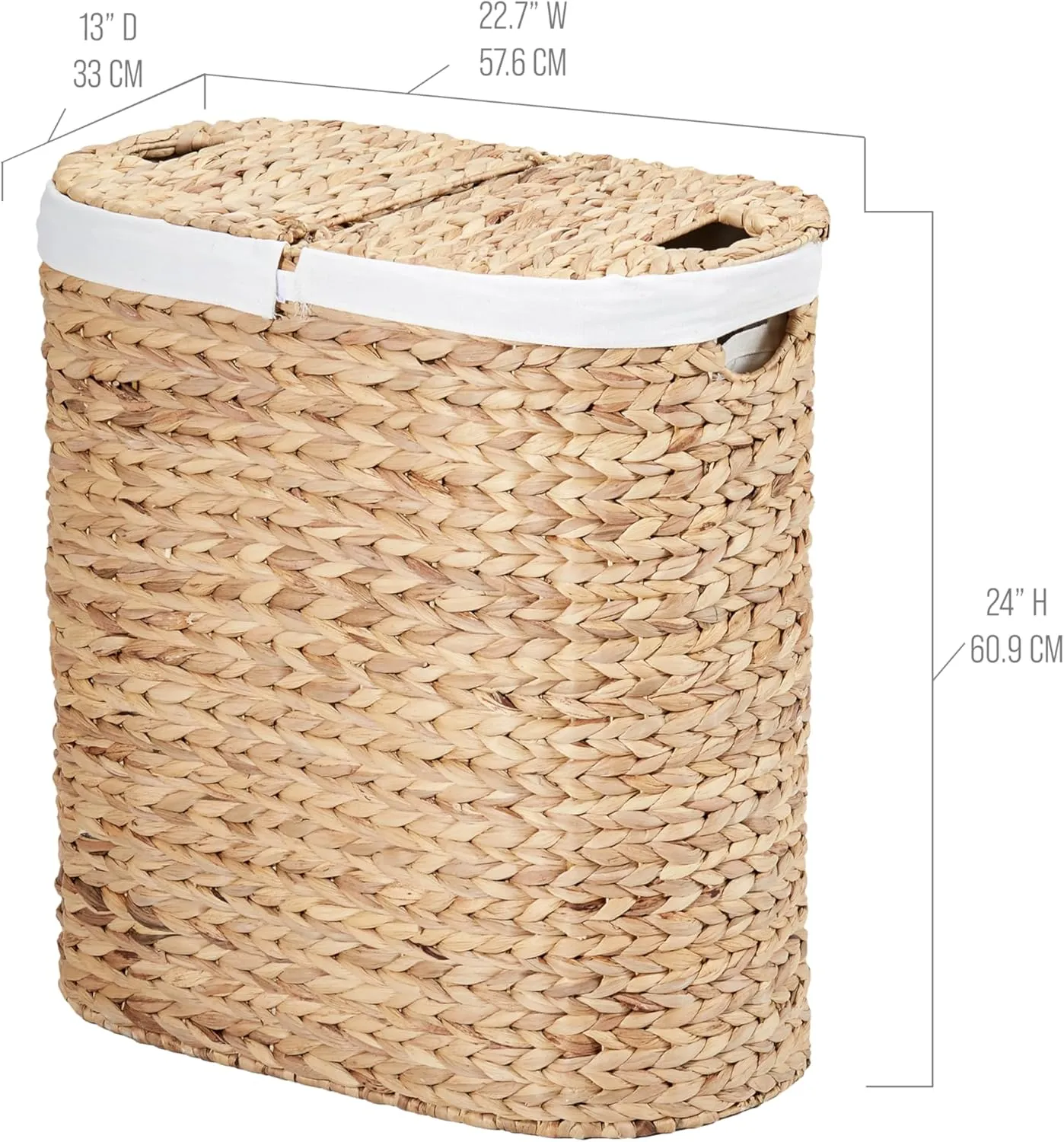 Seville Classics Premium Natural Handwoven Portable Laundry Bin Basket with Carrying Handles, Household Storage for Clothes, Linens, Sheets, Toys, Water Hyacinth, Oval Hamper