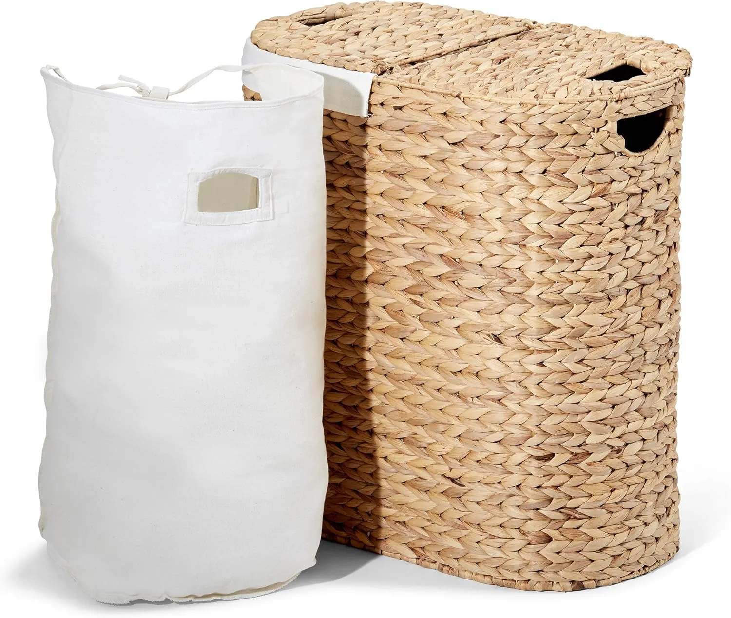 Seville Classics Premium Natural Handwoven Portable Laundry Bin Basket with Carrying Handles, Household Storage for Clothes, Linens, Sheets, Toys, Water Hyacinth, Oval Hamper
