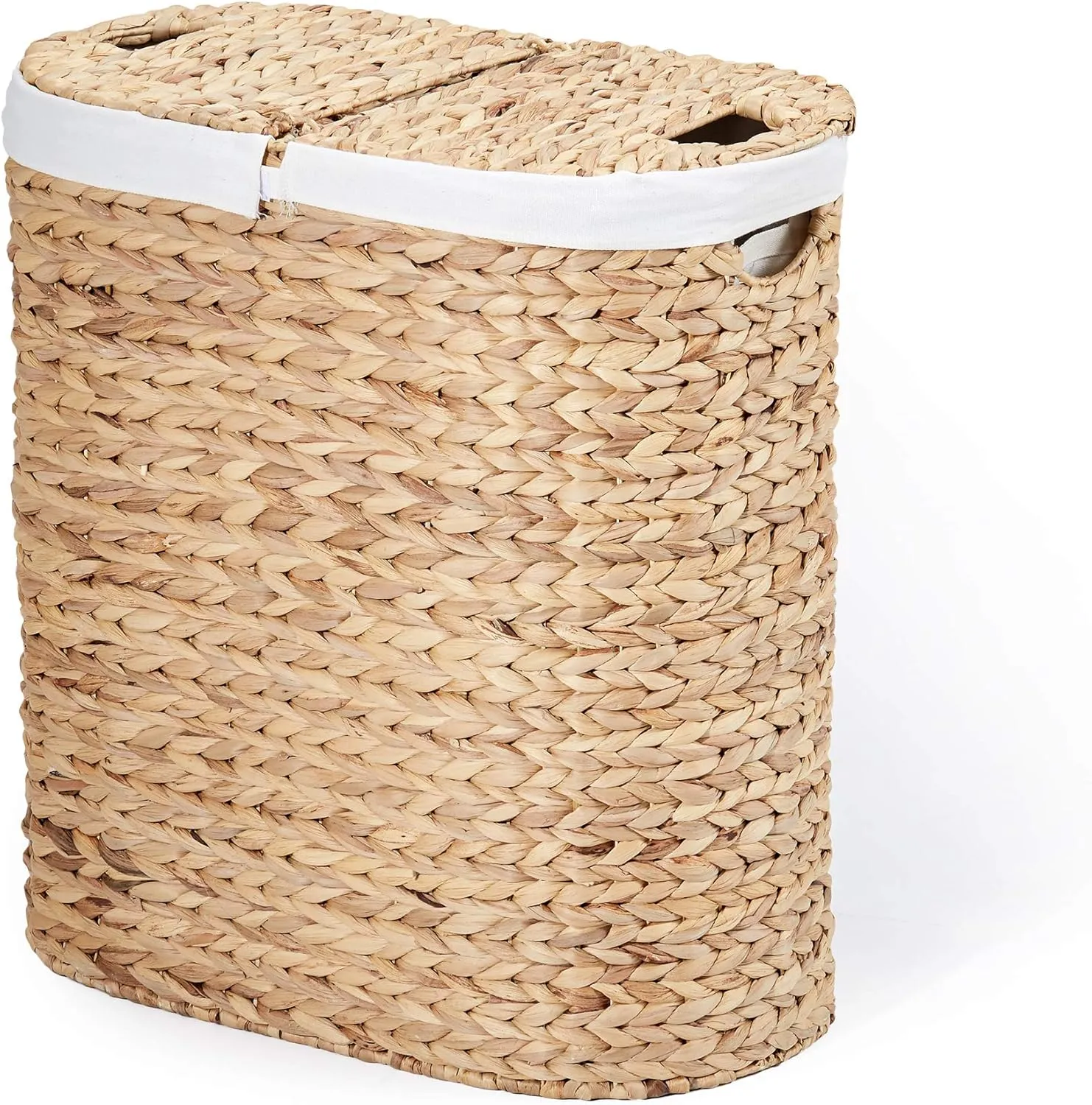 Seville Classics Premium Natural Handwoven Portable Laundry Bin Basket with Carrying Handles, Household Storage for Clothes, Linens, Sheets, Toys, Water Hyacinth, Oval Hamper