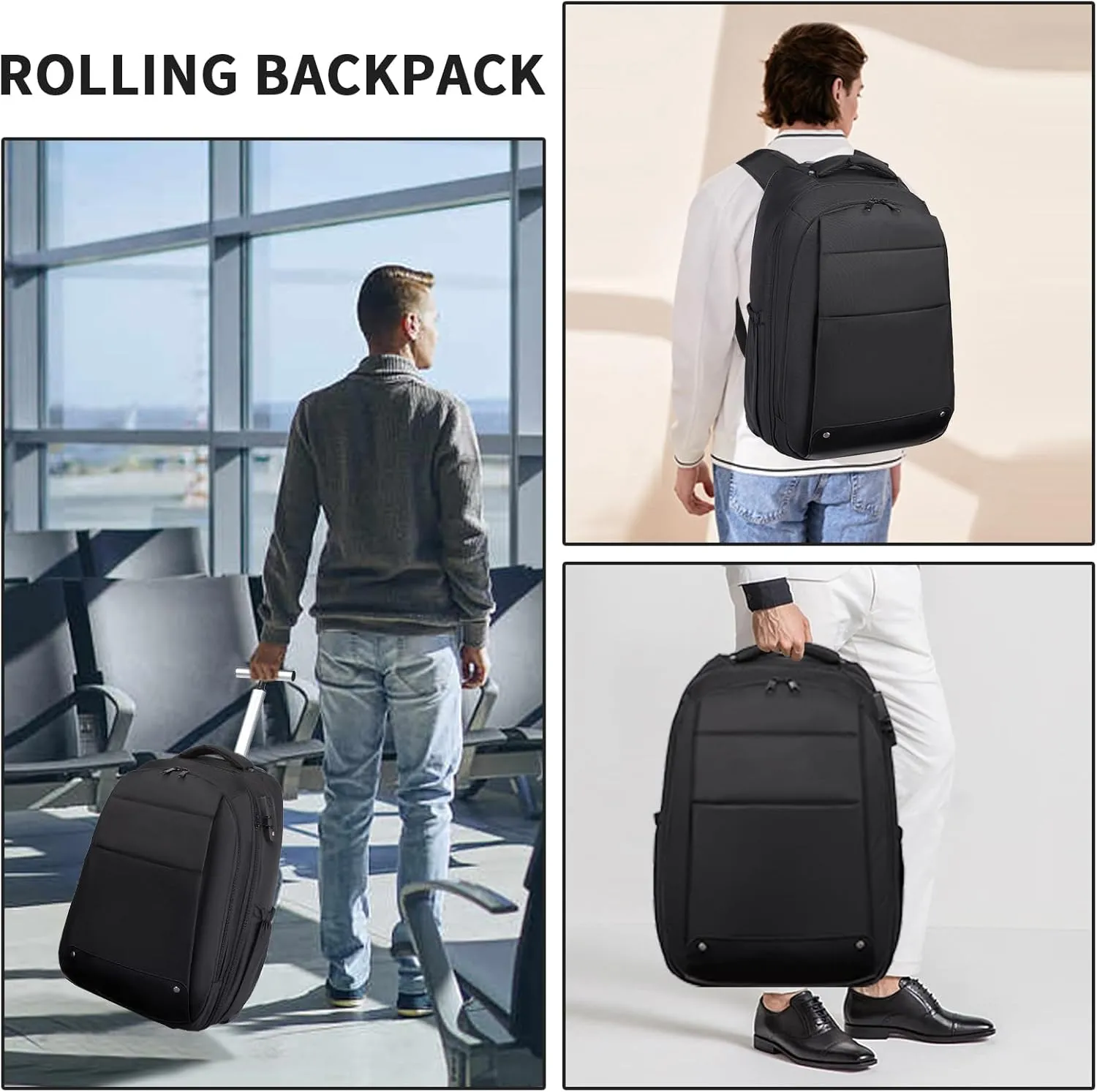 seyfocnia Rolling Backpack,17 inch Rolling Laptop Bag Travel Backpack with Wheels Roller Back pack Wheeled Laptop Bag with Wheels for Women Men