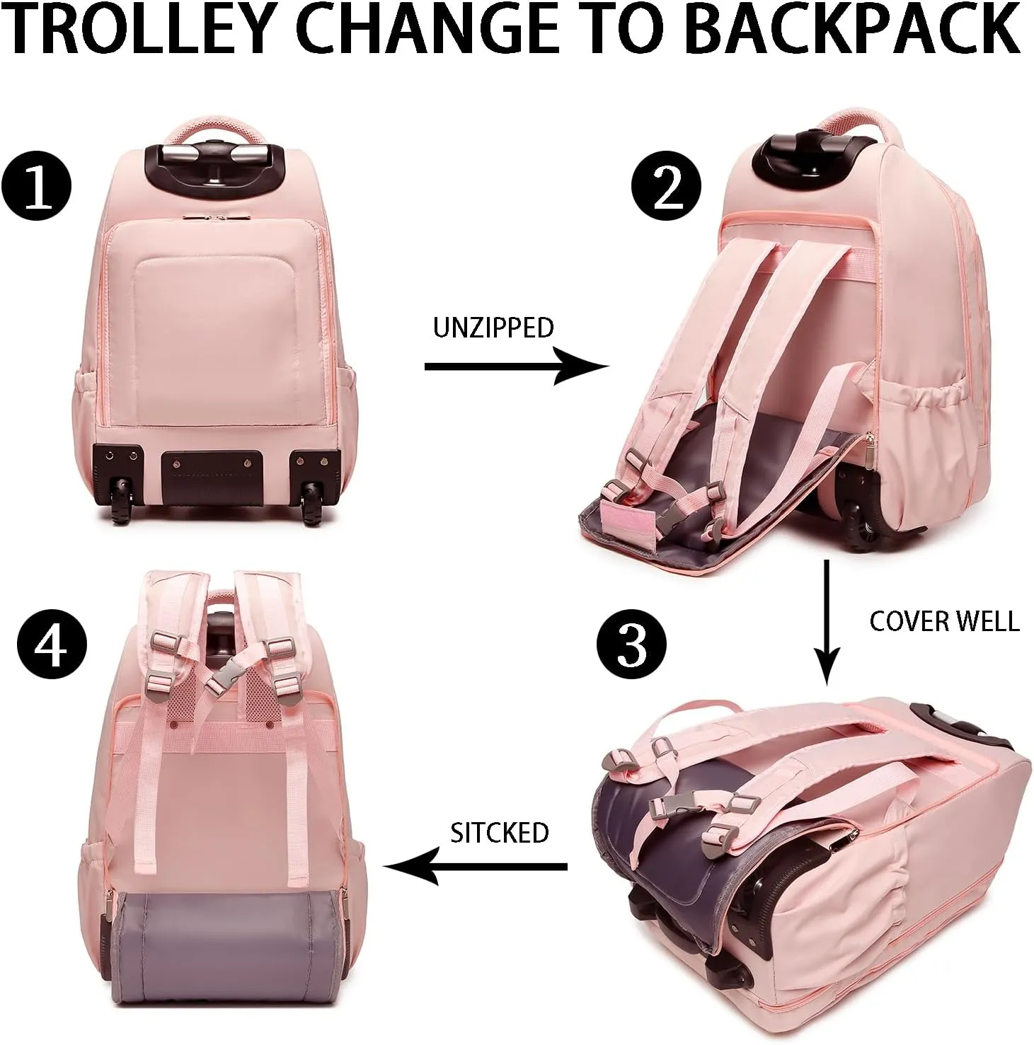 seyfocnia Rolling Backpack,17 inch Rolling Laptop Bag Travel Backpack with Wheels Roller Back pack Wheeled Laptop Bag with Wheels for Women Men
