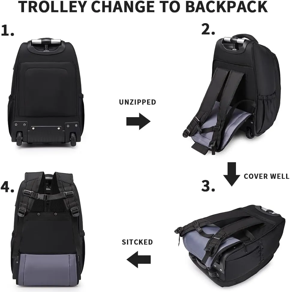seyfocnia Rolling Backpack,17 inch Rolling Laptop Bag Travel Backpack with Wheels Roller Back pack Wheeled Laptop Bag with Wheels for Women Men