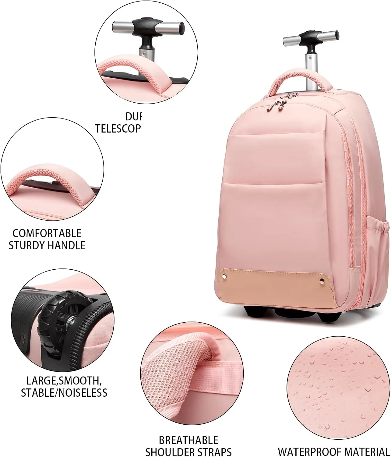 seyfocnia Rolling Backpack,17 inch Rolling Laptop Bag Travel Backpack with Wheels Roller Back pack Wheeled Laptop Bag with Wheels for Women Men
