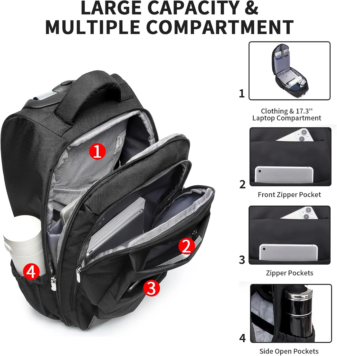 seyfocnia Rolling Backpack,17 inch Rolling Laptop Bag Travel Backpack with Wheels Roller Back pack Wheeled Laptop Bag with Wheels for Women Men