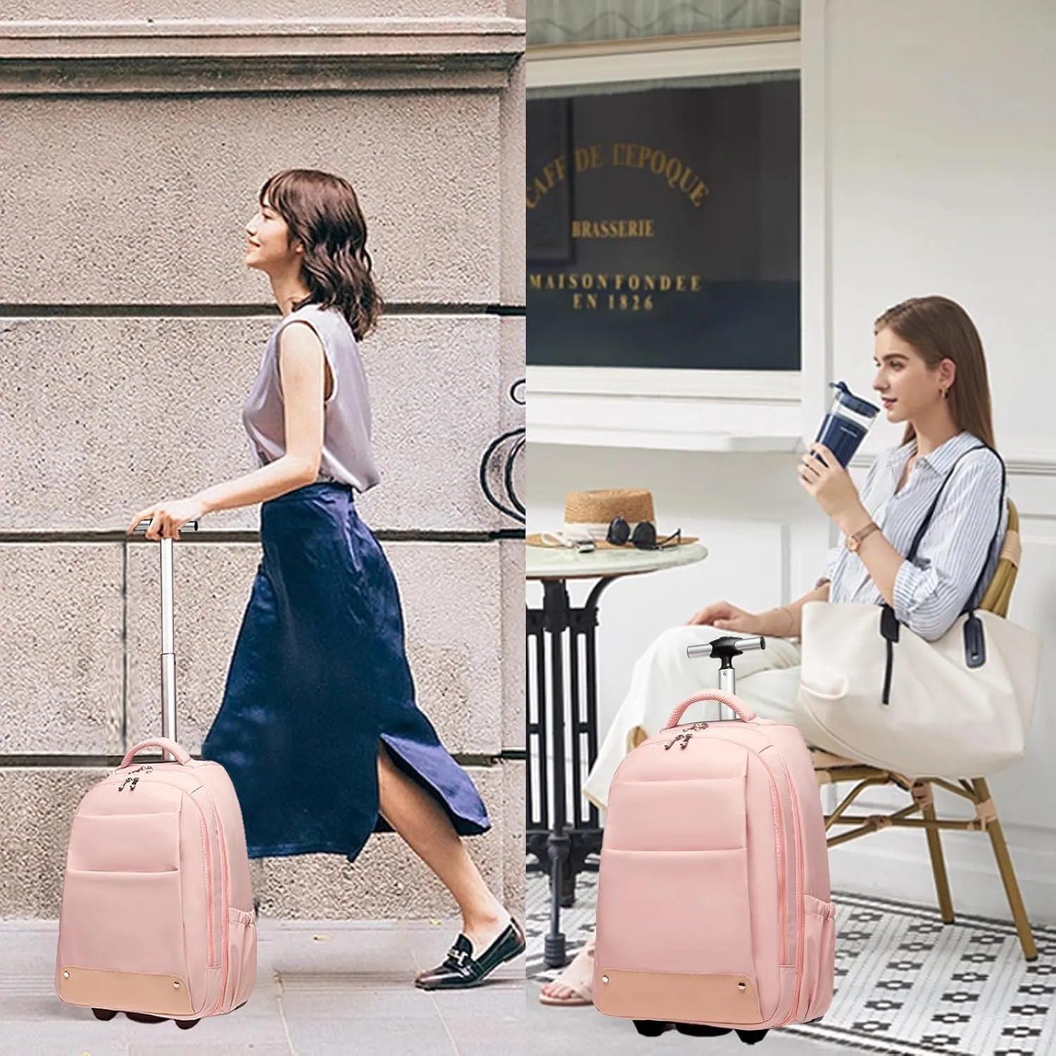 seyfocnia Rolling Backpack,17 inch Rolling Laptop Bag Travel Backpack with Wheels Roller Back pack Wheeled Laptop Bag with Wheels for Women Men
