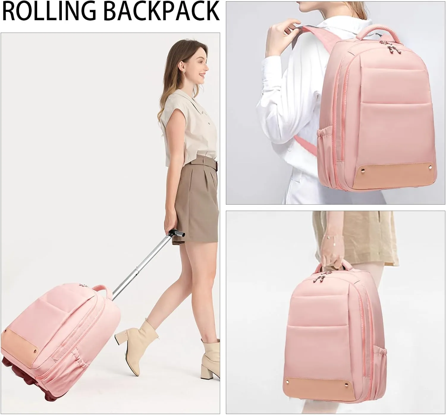 seyfocnia Rolling Backpack,17 inch Rolling Laptop Bag Travel Backpack with Wheels Roller Back pack Wheeled Laptop Bag with Wheels for Women Men