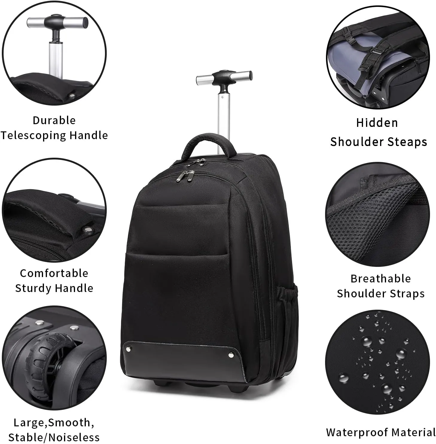 seyfocnia Rolling Backpack,17 inch Rolling Laptop Bag Travel Backpack with Wheels Roller Back pack Wheeled Laptop Bag with Wheels for Women Men
