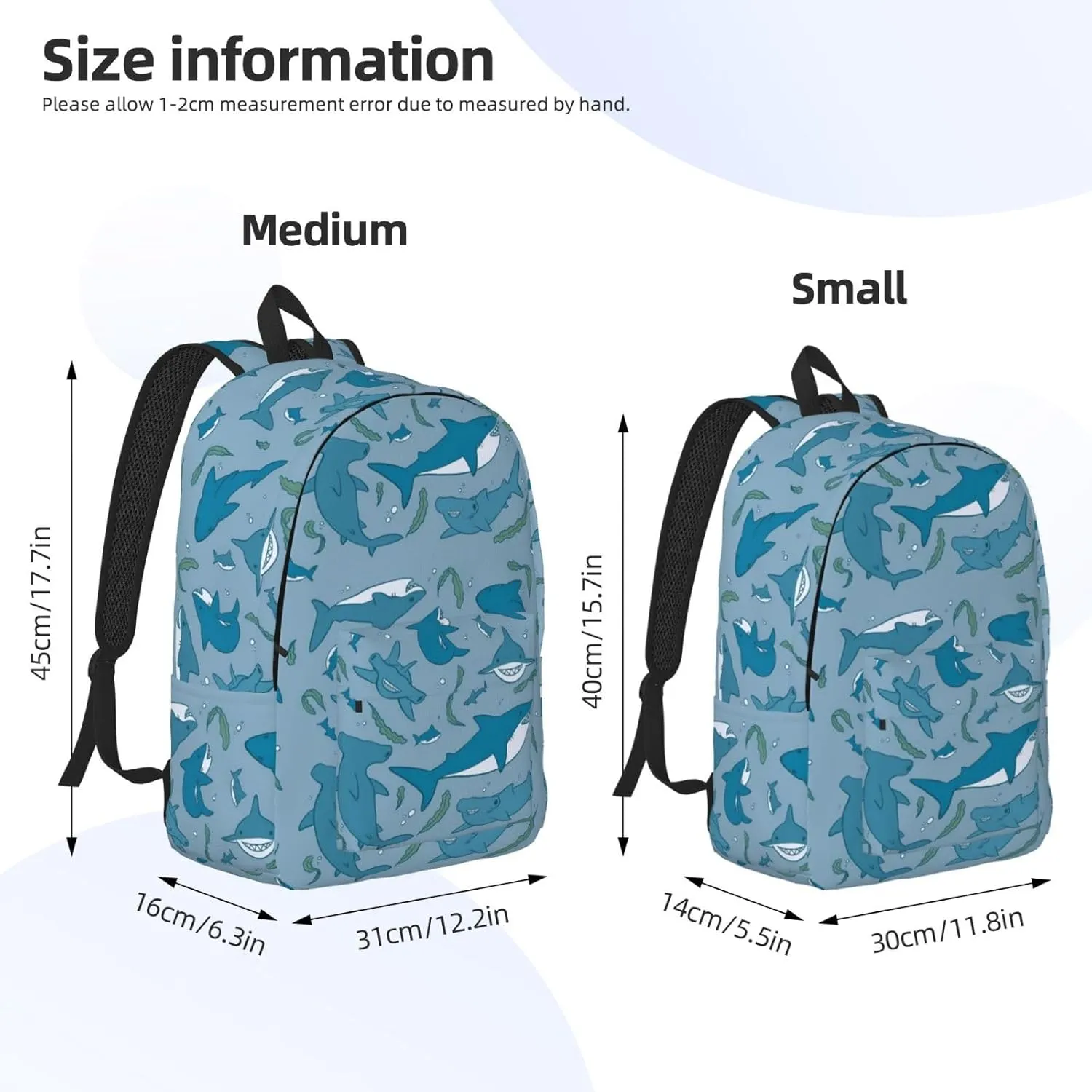 Shark and seaweed Canvas Backpacks Laptop Backpack Multipurpose Double Shoulder Bag for Men Women Gifts Medium