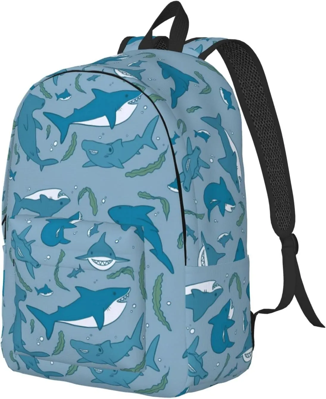 Shark and seaweed Canvas Backpacks Laptop Backpack Multipurpose Double Shoulder Bag for Men Women Gifts Medium