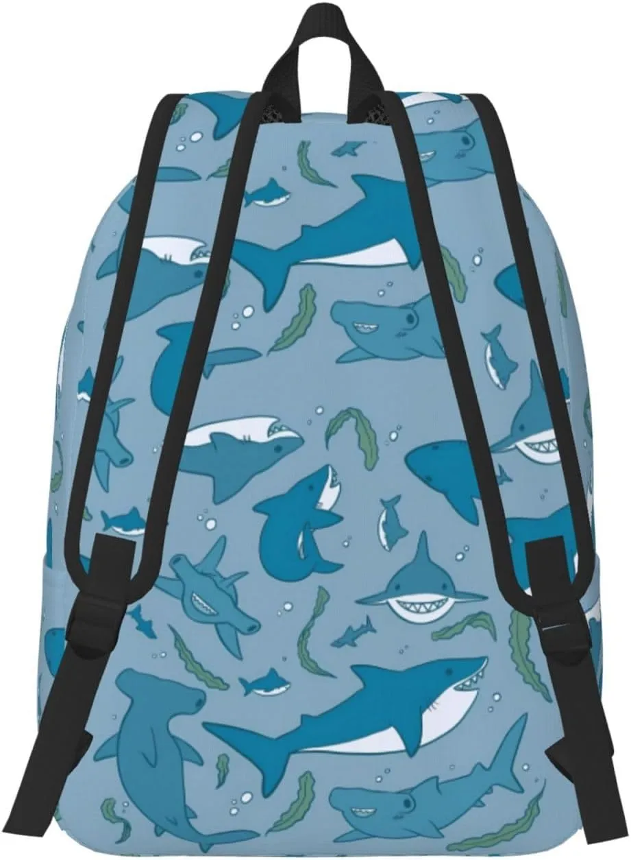 Shark and seaweed Canvas Backpacks Laptop Backpack Multipurpose Double Shoulder Bag for Men Women Gifts Medium
