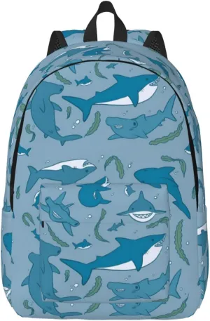Shark and seaweed Canvas Backpacks Laptop Backpack Multipurpose Double Shoulder Bag for Men Women Gifts Medium