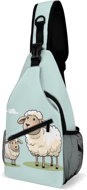 Sheep And Lamb Cartoon Crossbody Sling Bag for Men Hiking Backpack Travel Chest Bag Man Purse Shoulder Bags Daypack