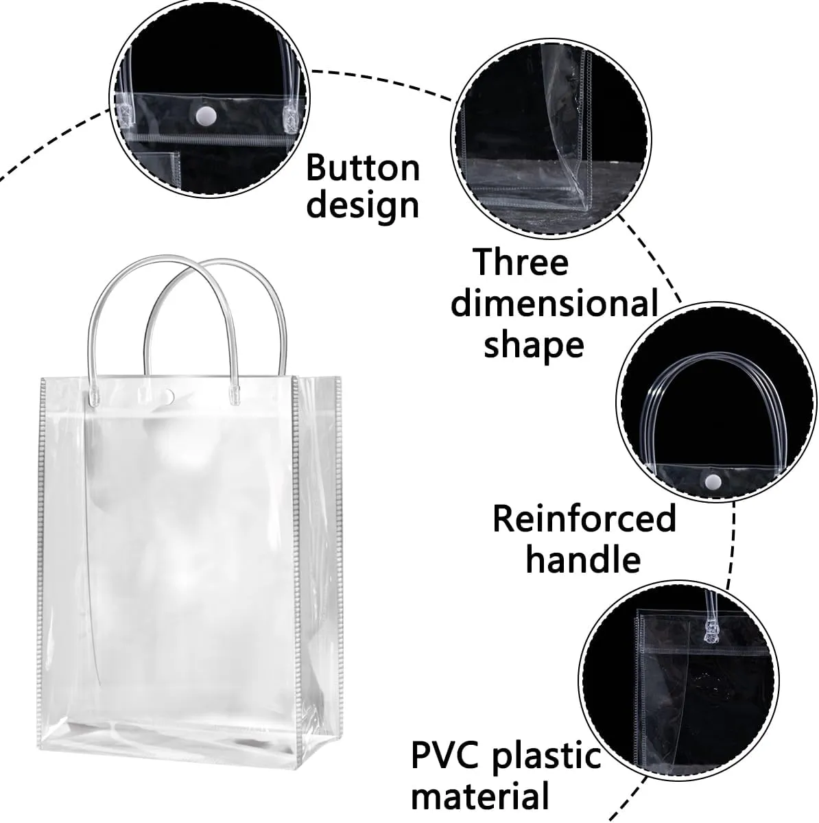 SHIPKEY 10 Pack 8”x4”x11” Clear Gift Bags, Transparent Gift Bag with Handles, Waterproof PVC Shopping Bags for Candy Perfume Boutique Gift Wedding Birthday Party Favor (20x10x28cm)