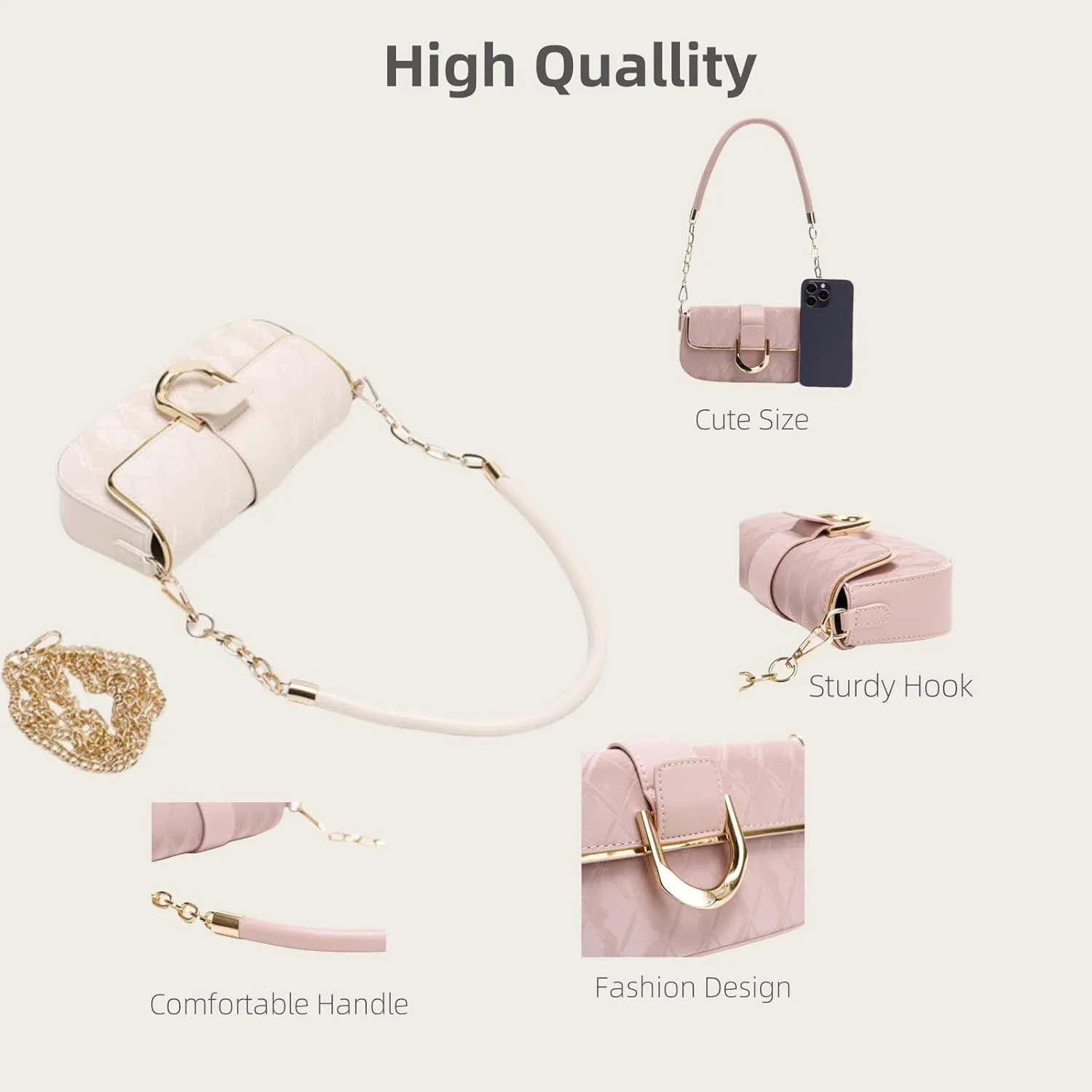 Shoulder Bag for Women Quilted Crossbody Bag Stylish Handbag Classic Underarm Purse With 2 Removable Chain Strap