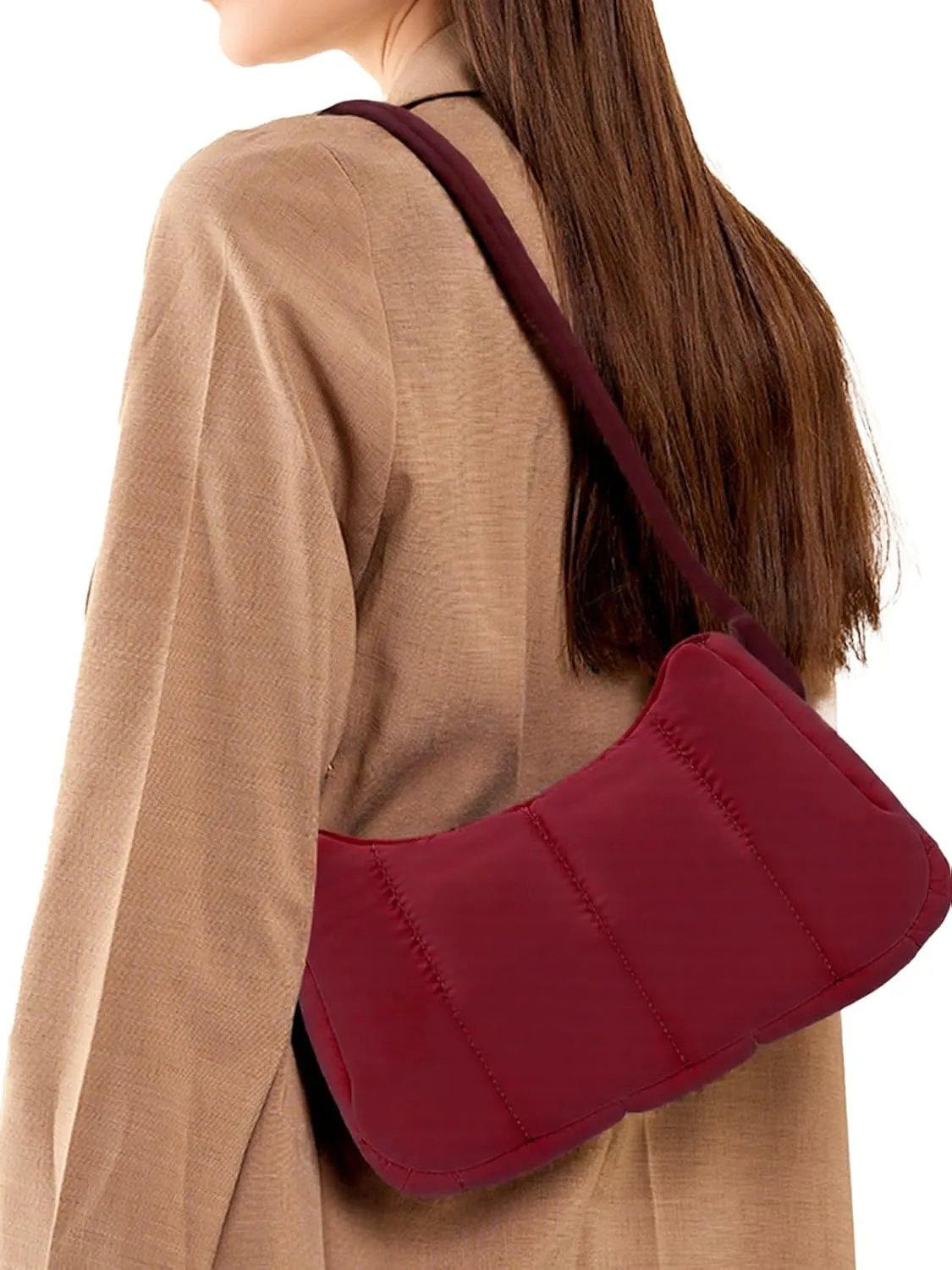 Shoulder Bag for Women Y2K Purse Puffy Nylon Small Shoulder Handbags Rubber Handle Clutch Underarm Purse