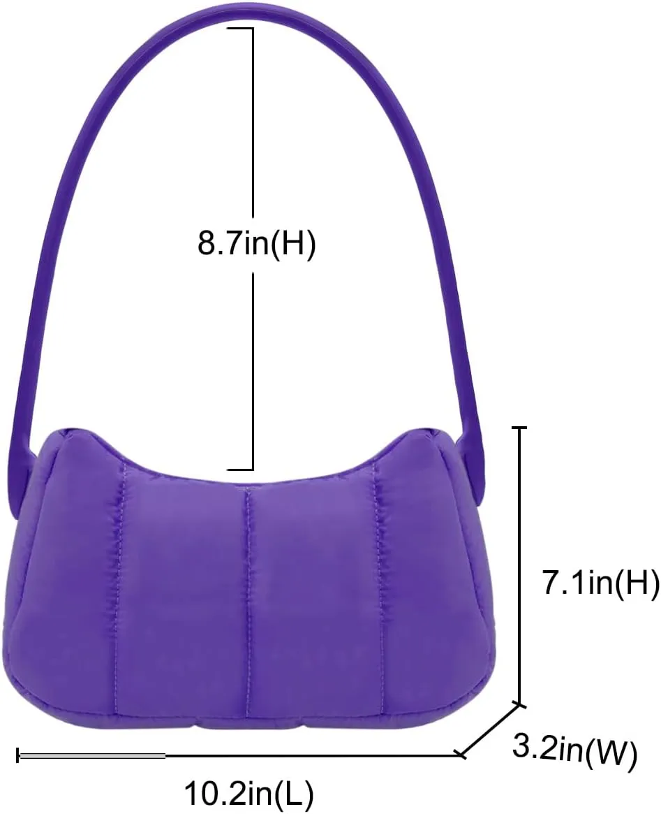 Shoulder Bag for Women Y2K Purse Puffy Nylon Small Shoulder Handbags Rubber Handle Clutch Underarm Purse