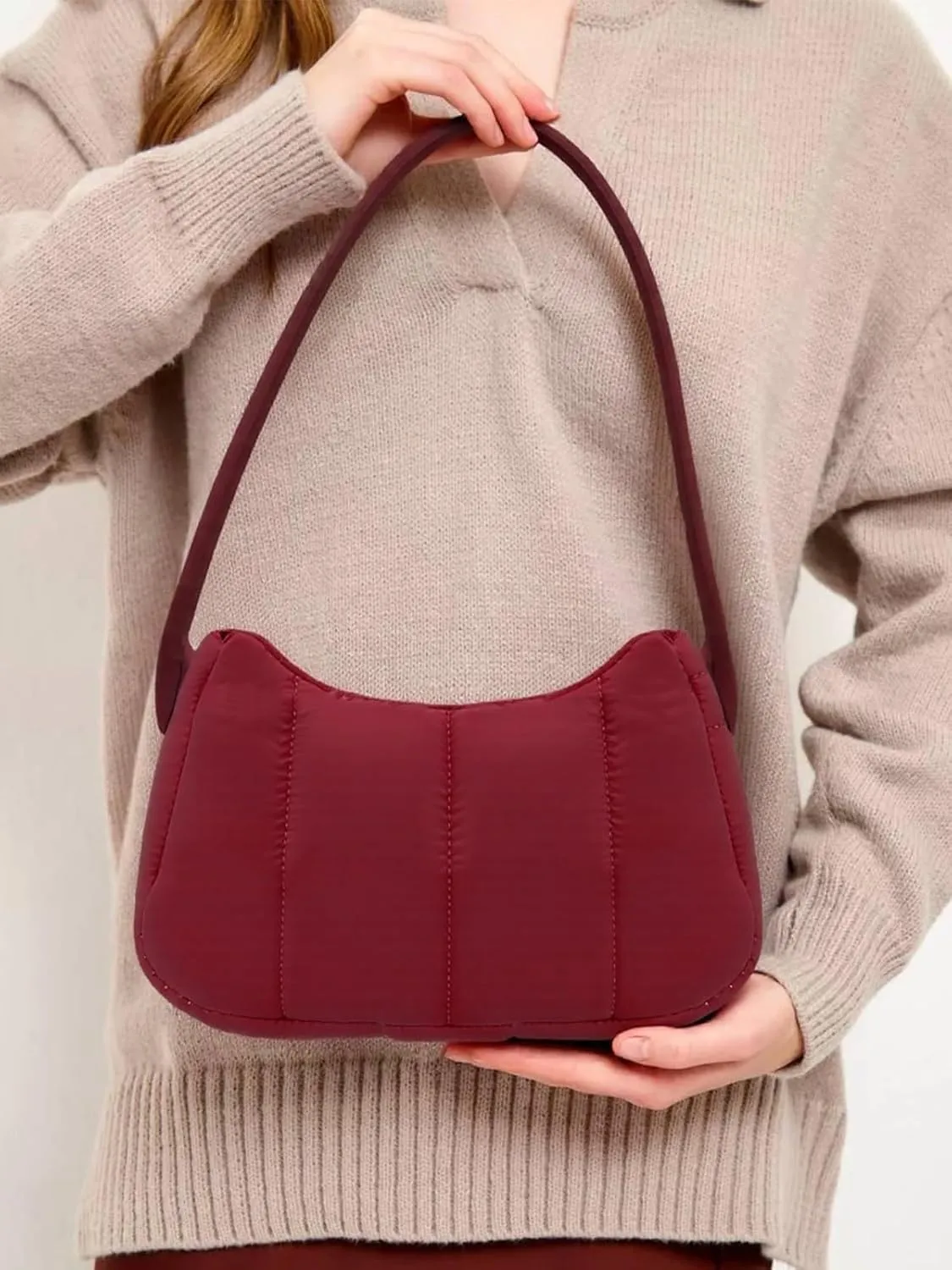 Shoulder Bag for Women Y2K Purse Puffy Nylon Small Shoulder Handbags Rubber Handle Clutch Underarm Purse