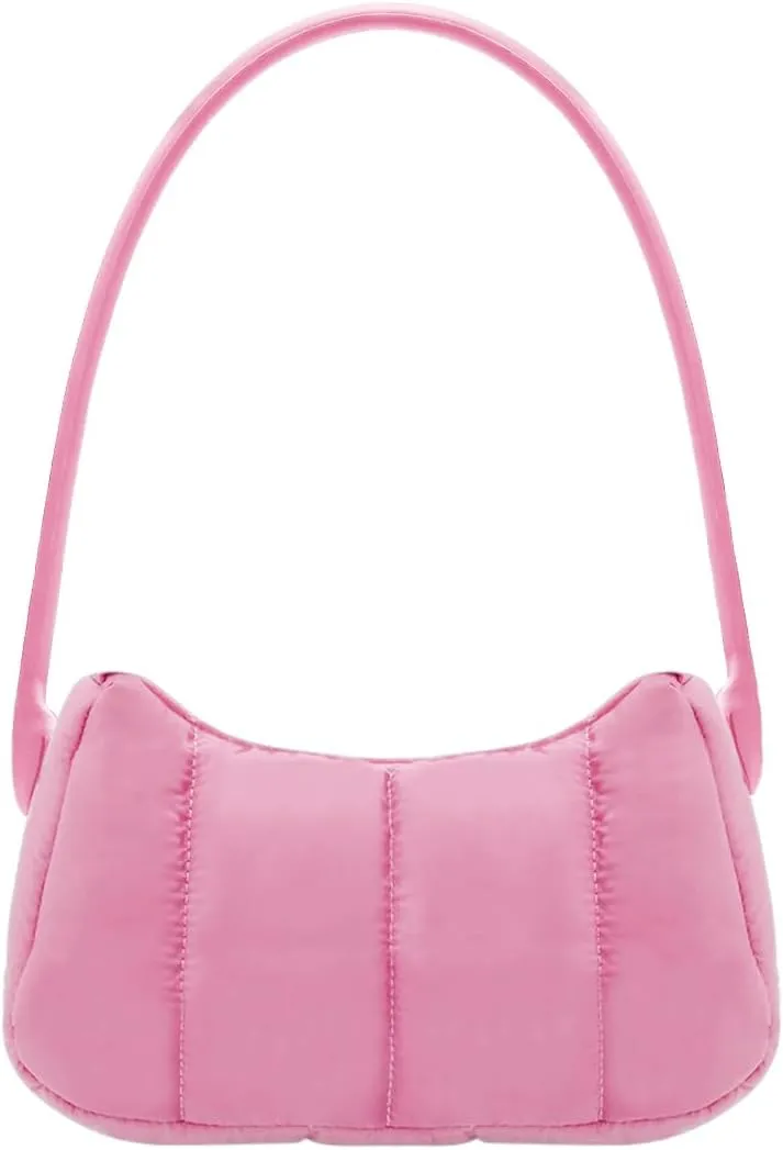 Shoulder Bag for Women Y2K Purse Puffy Nylon Small Shoulder Handbags Rubber Handle Clutch Underarm Purse