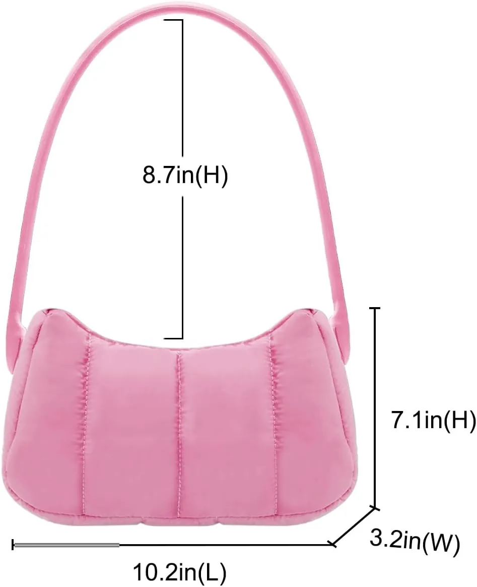 Shoulder Bag for Women Y2K Purse Puffy Nylon Small Shoulder Handbags Rubber Handle Clutch Underarm Purse