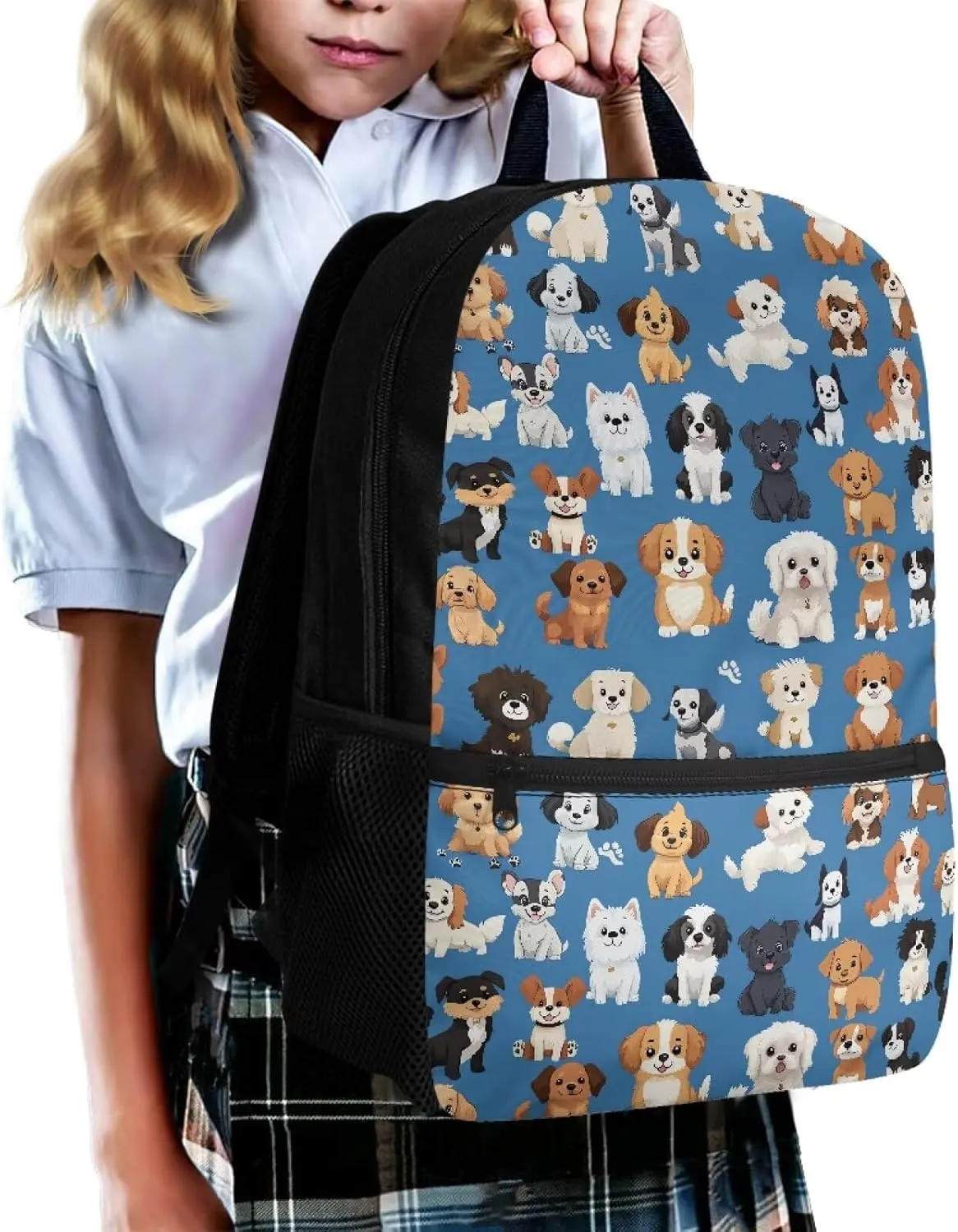 Showudesigns Puppy Dog School Backpack for Girls 6-8 8-10 10-12 Elementary School Bags Satchel Kids Bookbags for 3rd/4th/5th Grade Boys Back Pack Purse 17inch Cute Daypack Blue