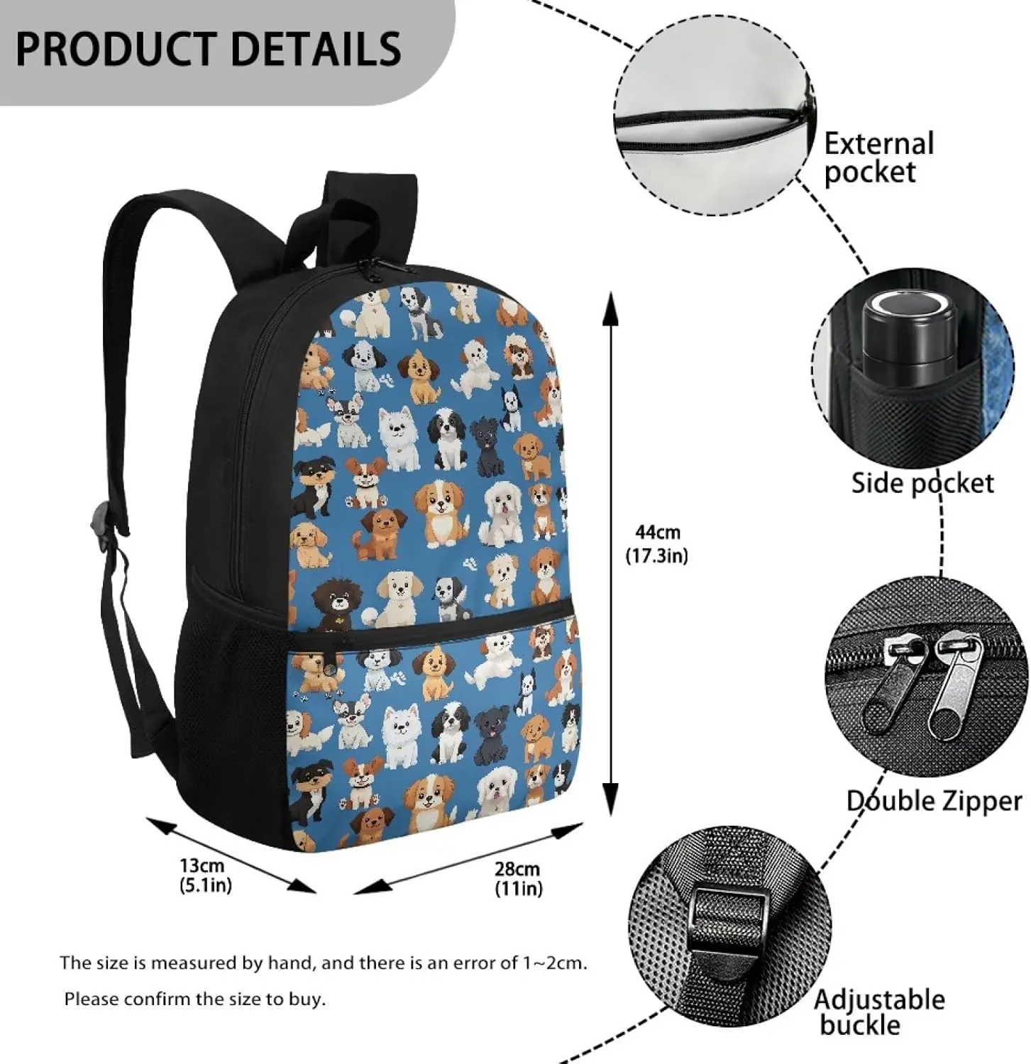 Showudesigns Puppy Dog School Backpack for Girls 6-8 8-10 10-12 Elementary School Bags Satchel Kids Bookbags for 3rd/4th/5th Grade Boys Back Pack Purse 17inch Cute Daypack Blue