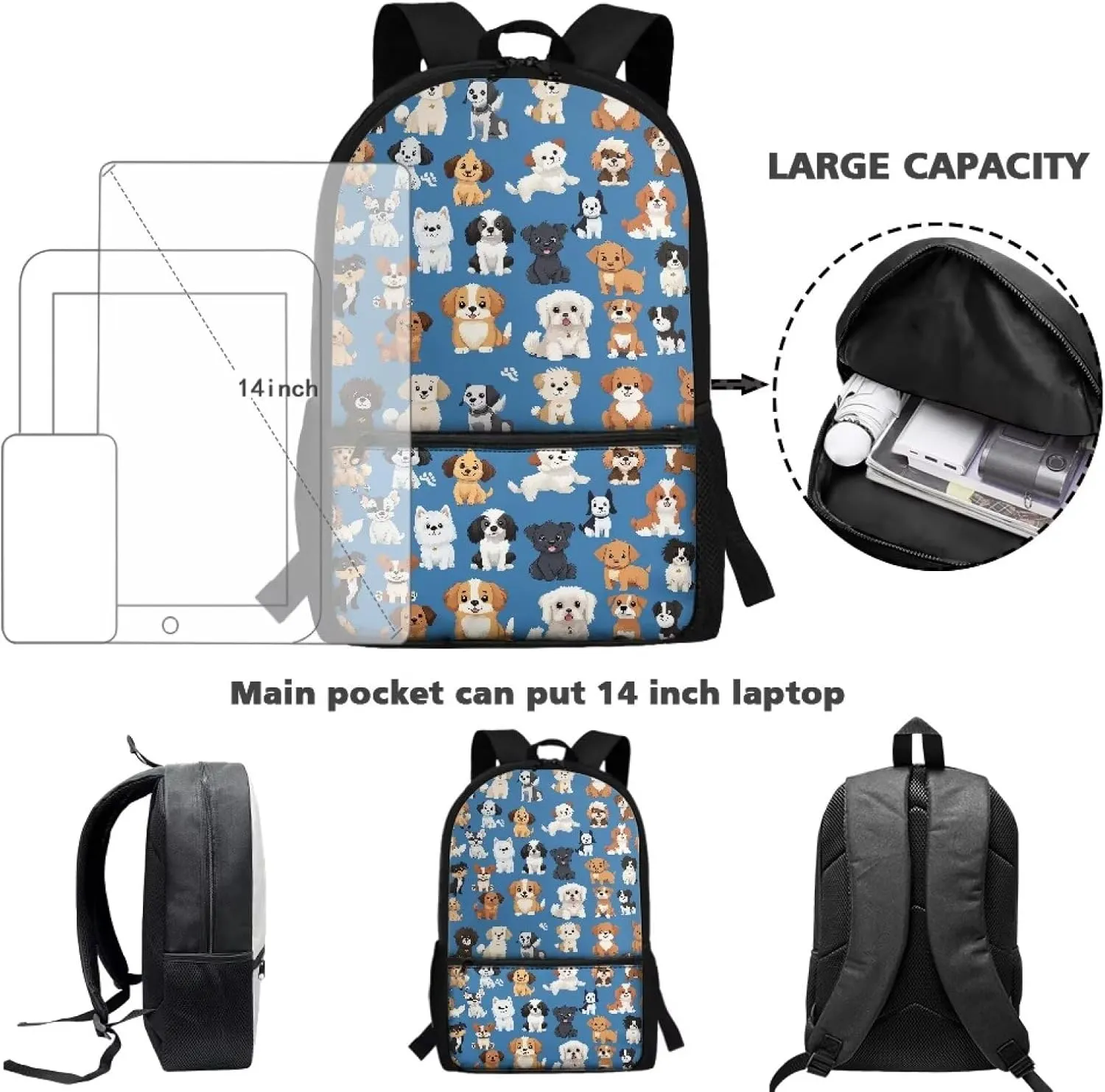 Showudesigns Puppy Dog School Backpack for Girls 6-8 8-10 10-12 Elementary School Bags Satchel Kids Bookbags for 3rd/4th/5th Grade Boys Back Pack Purse 17inch Cute Daypack Blue