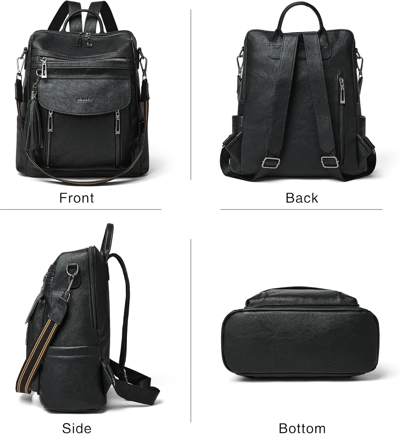 Shrrie Backpack Purse for Women Fashion Leather Backpack Purse Designer Travel Backpack Convertible Shoulder Bag with Wristlet