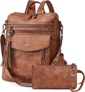 Shrrie Backpack Purse for Women Fashion Leather Backpack Purse Designer Travel Backpack Convertible Shoulder Bag with Wristlet