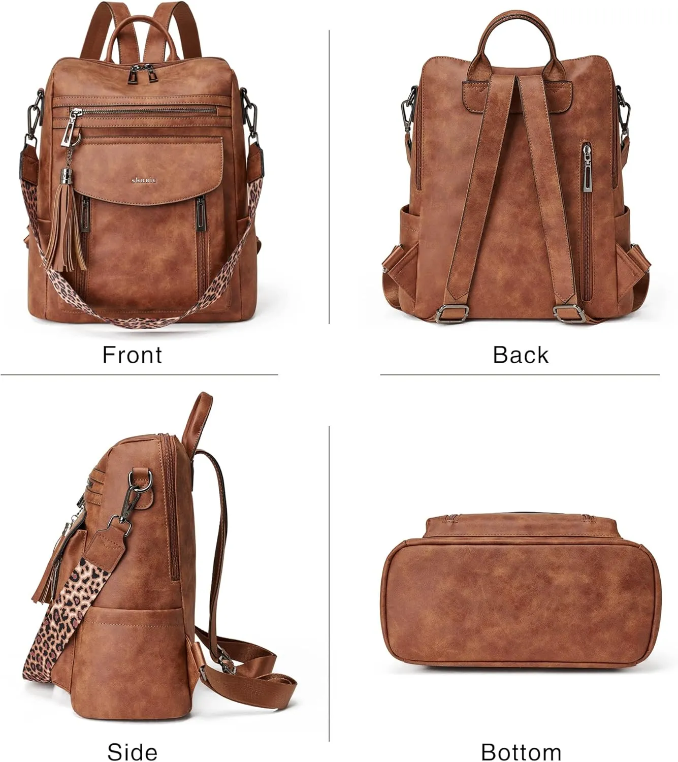 Shrrie Backpack Purse for Women Fashion Leather Backpack Purse Designer Travel Backpack Convertible Shoulder Bag with Wristlet
