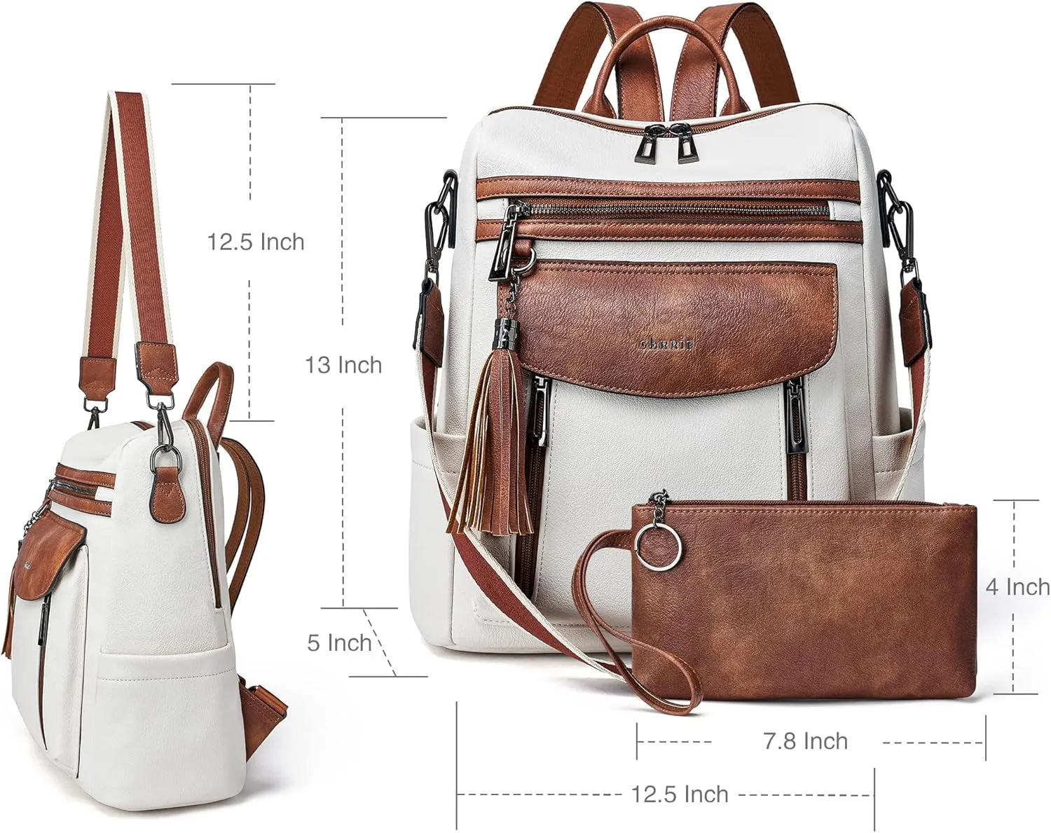 Shrrie Backpack Purse for Women Fashion Leather Backpack Purse Designer Travel Backpack Convertible Shoulder Bag with Wristlet