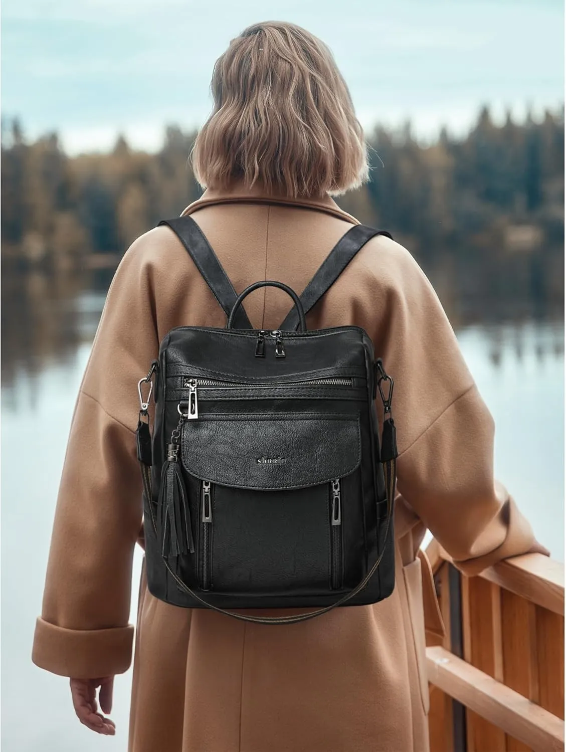 Shrrie Backpack Purse for Women Fashion Leather Backpack Purse Designer Travel Backpack Convertible Shoulder Bag with Wristlet