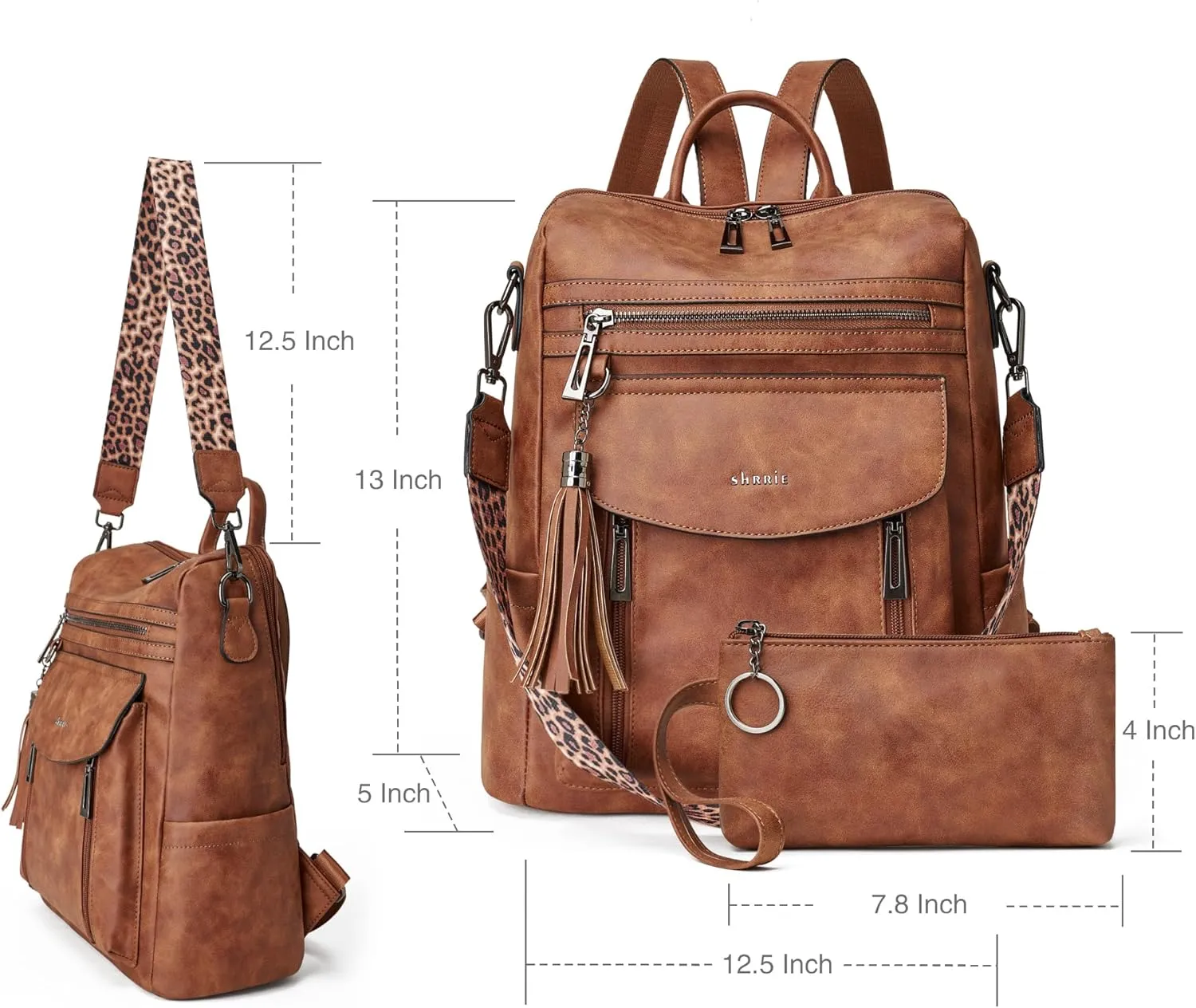 Shrrie Backpack Purse for Women Fashion Leather Backpack Purse Designer Travel Backpack Convertible Shoulder Bag with Wristlet