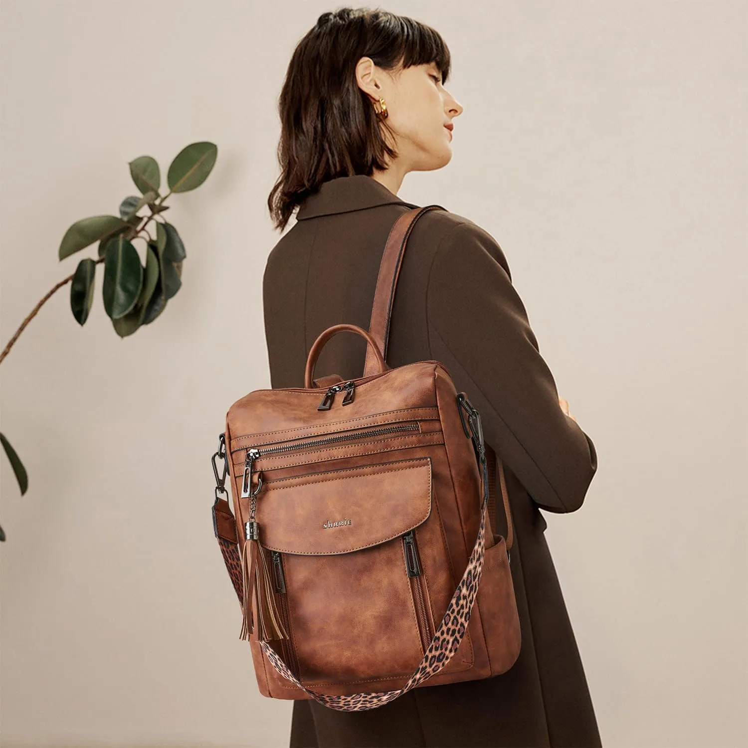 Shrrie Backpack Purse for Women Fashion Leather Backpack Purse Designer Travel Backpack Convertible Shoulder Bag with Wristlet