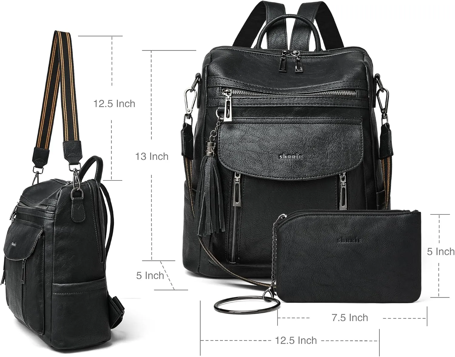 Shrrie Backpack Purse for Women Fashion Leather Backpack Purse Designer Travel Backpack Convertible Shoulder Bag with Wristlet